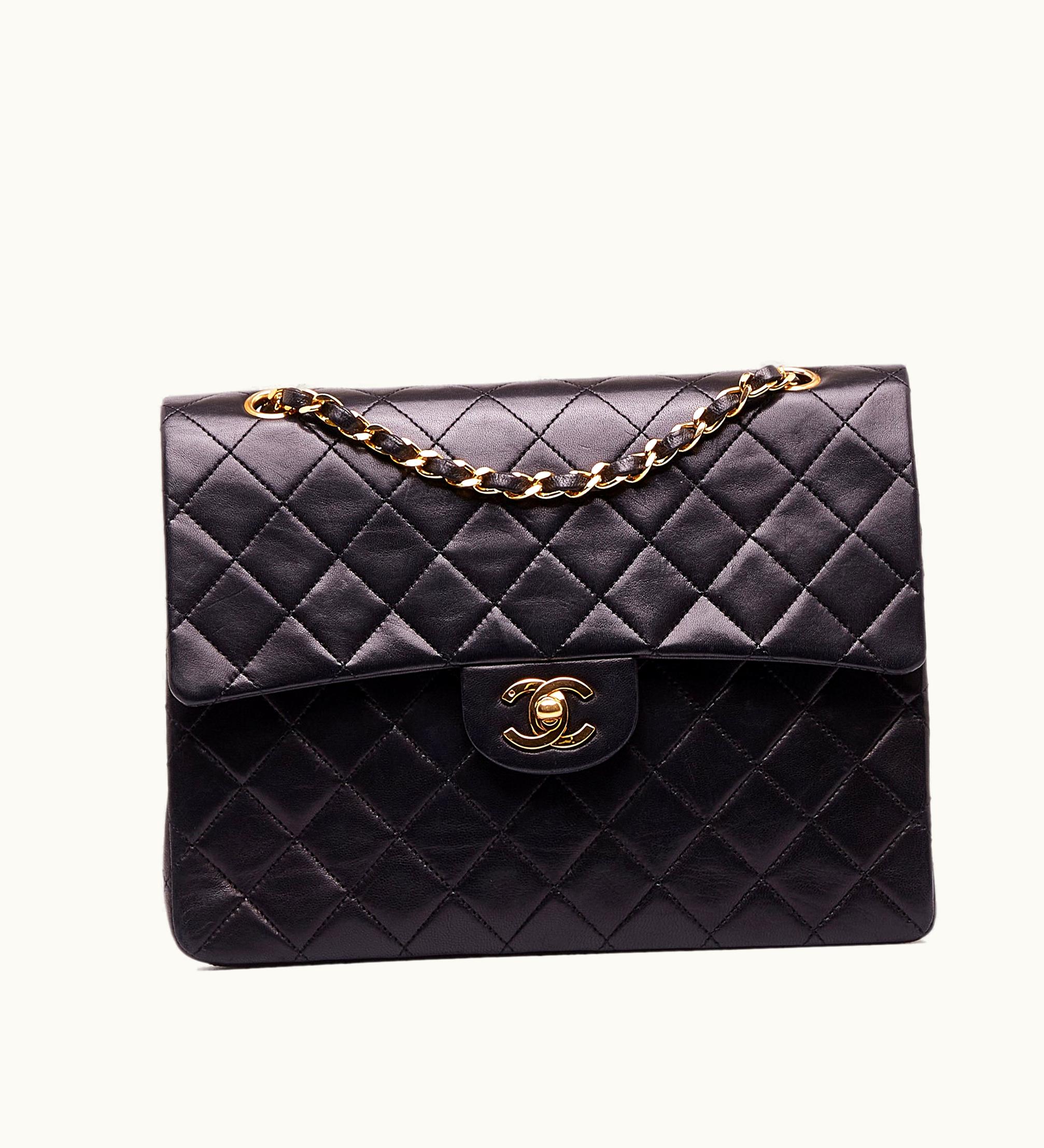 Chanel Chanel Classic Medium Tall Lambskin Double Flap Shoulder Bag in Black