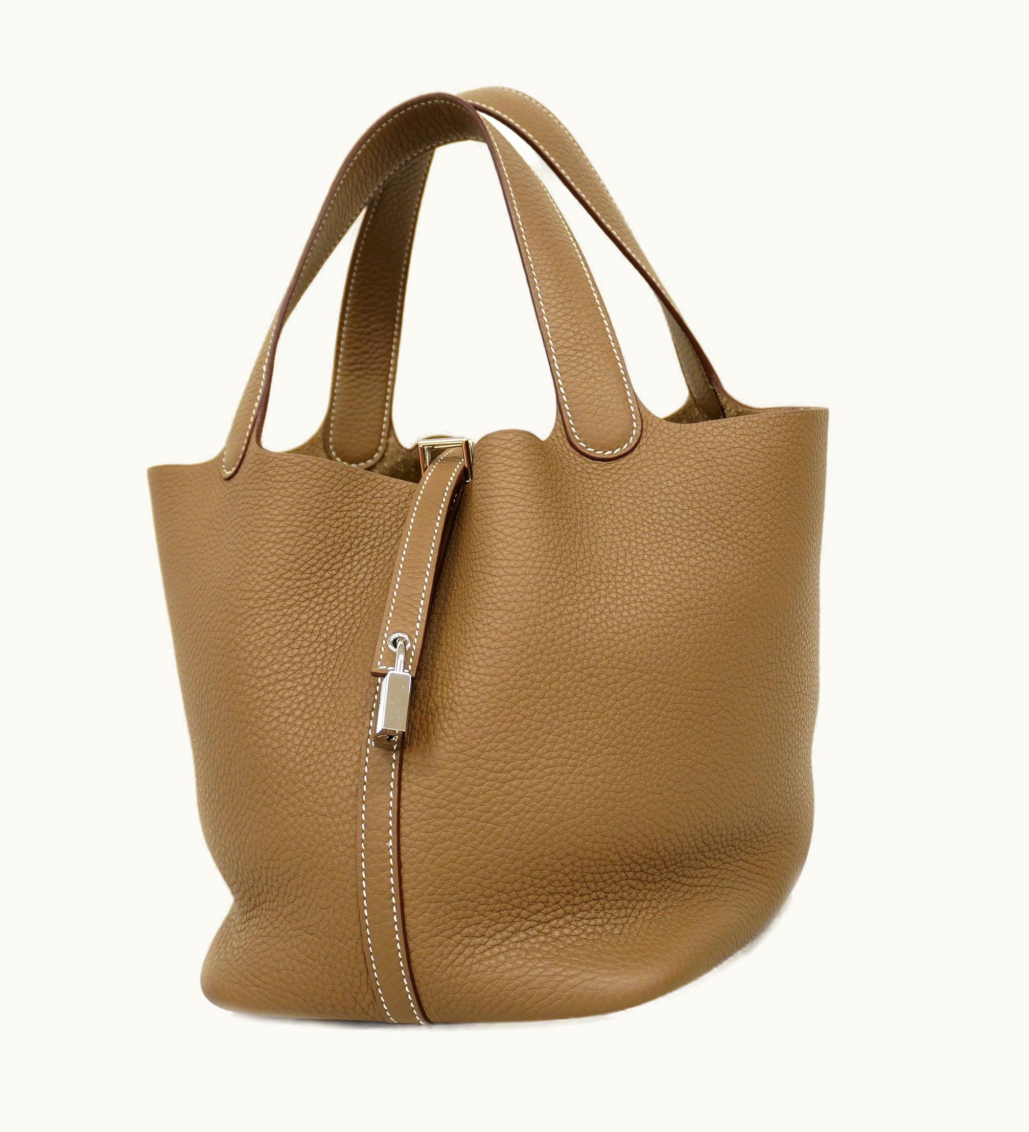 Hermès Hermès Picotin Lock MM U Engraved Taurillon Clemence Leather Etoupe Gray Luxury Bag