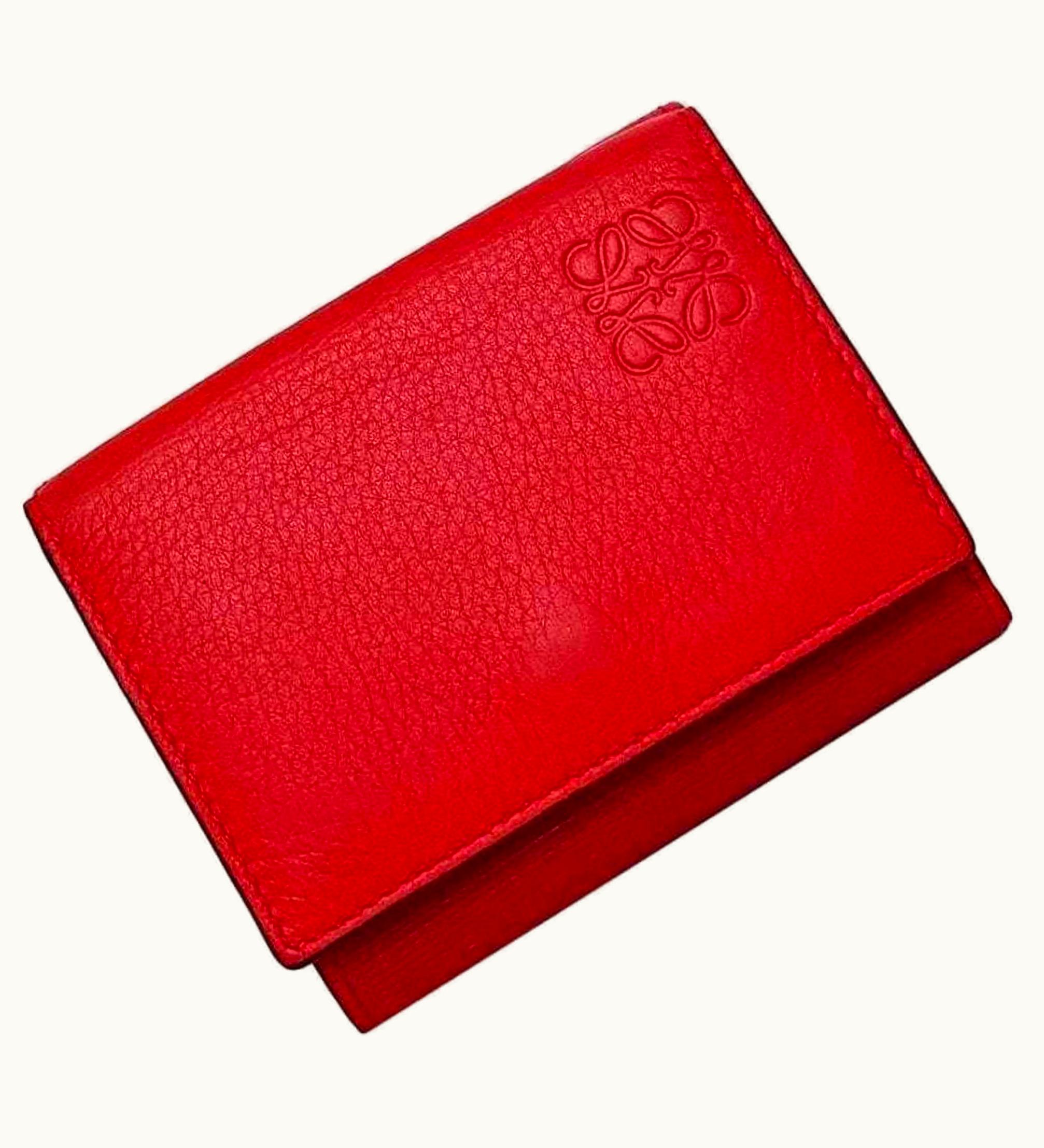 Loewe Loewe Trifold Wallet Red Linen Anagram Leather Grain
