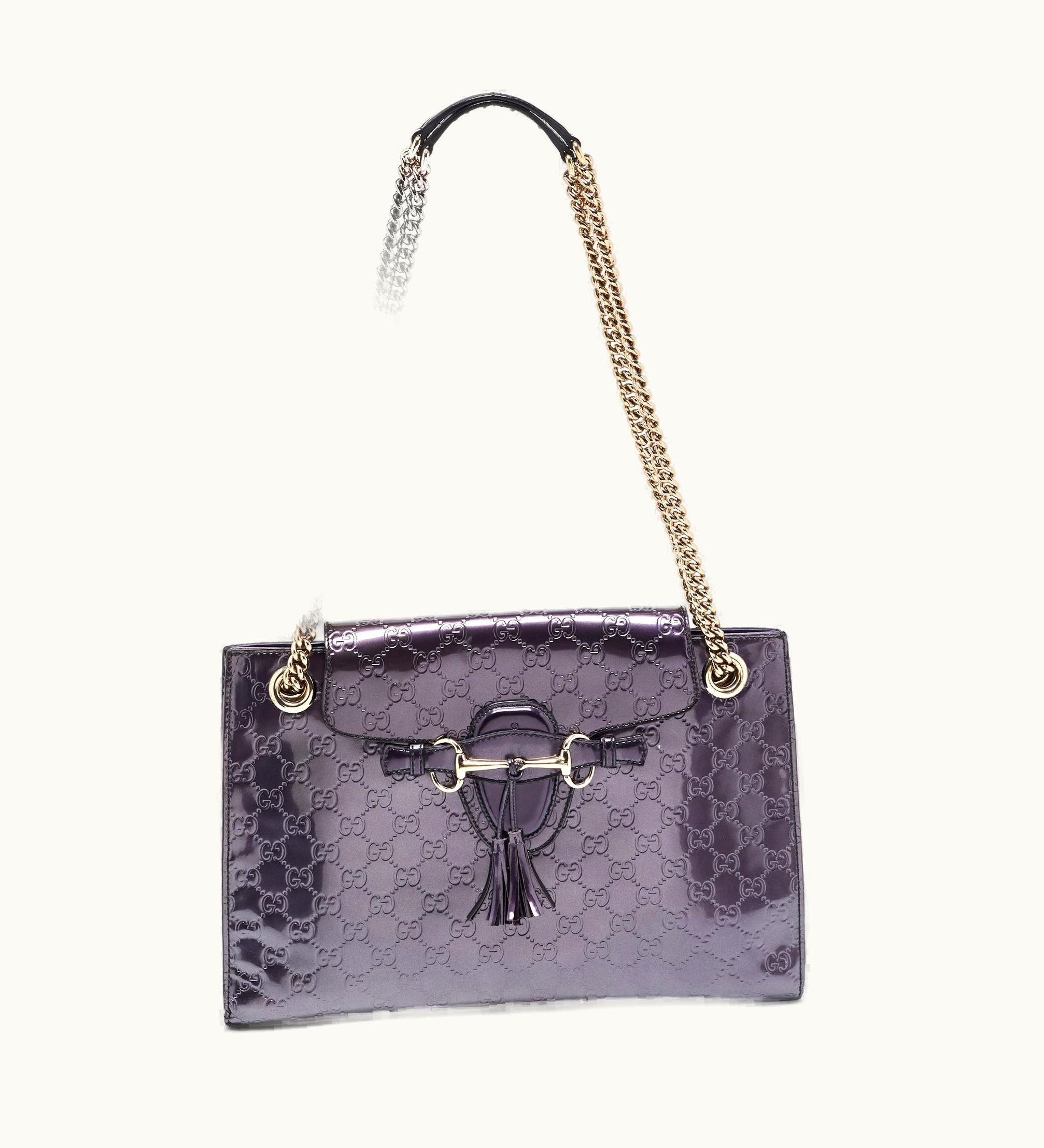 Gucci Gucci Purple Ssima Patent Leather Large Emily Chain Shoulder Bag
