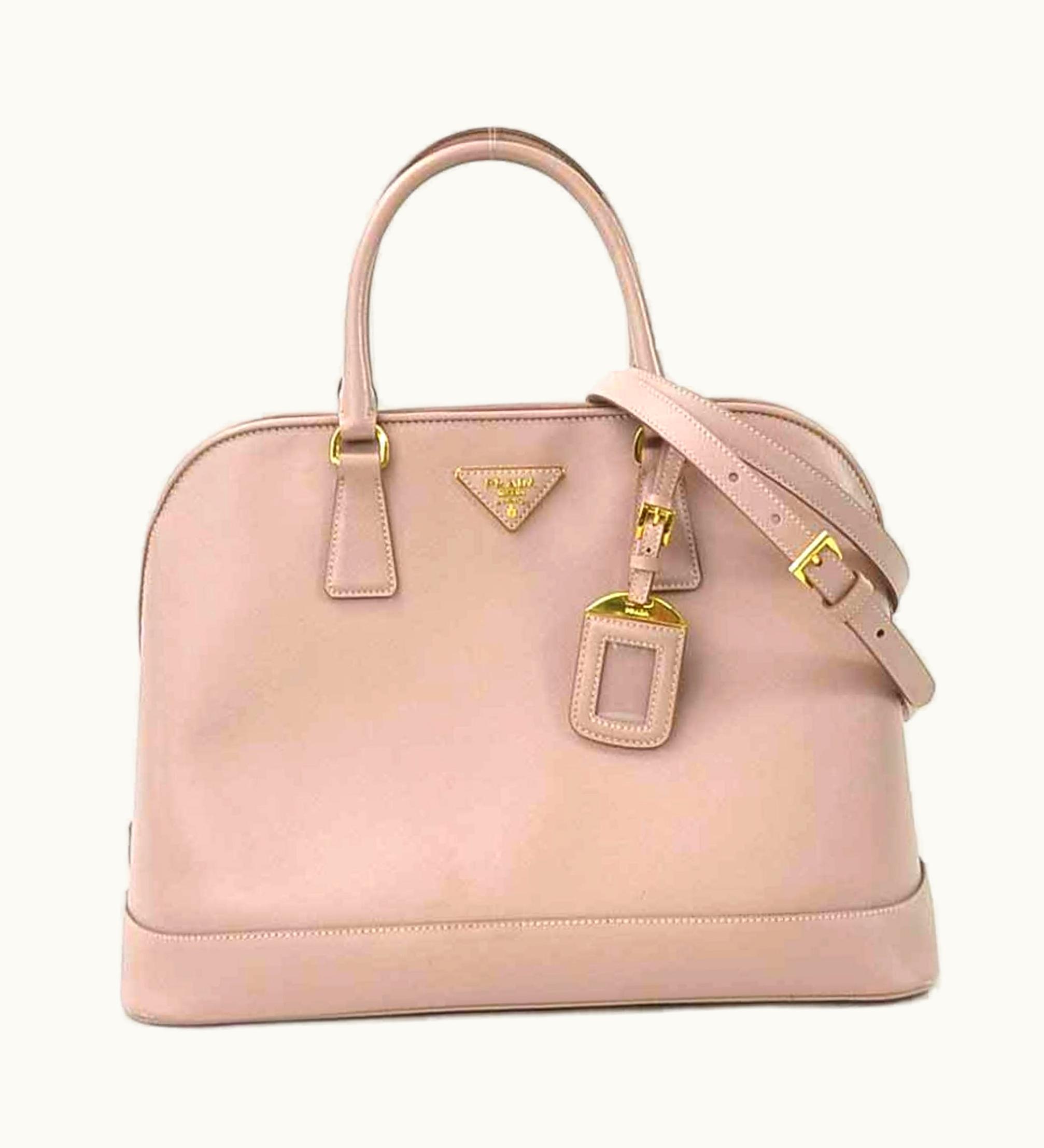 Prada Prada Handbag Shoulder Bag Logo Leather Pink Beige Gold Ladies