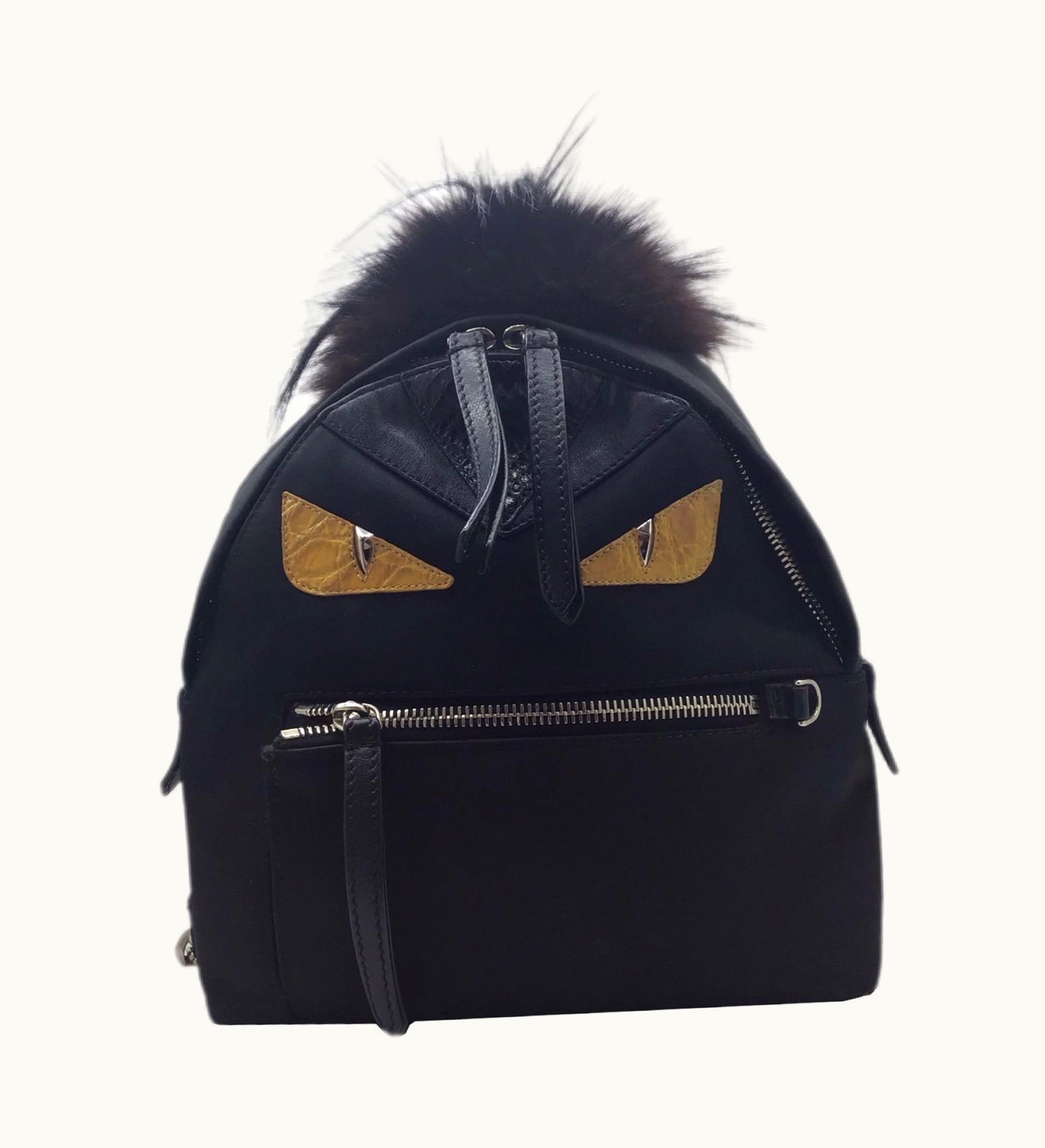 Fendi Fendi Bugs Eye 8Bz038 Backpack Nylon Black Pom Rucksack Ladies Men's Unisex