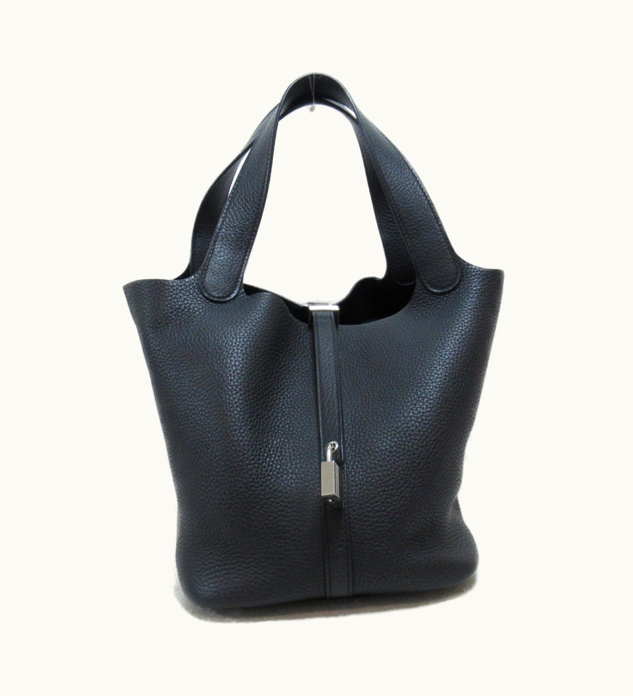 HERMES Picotin Lock MM Tote Bag Black Taurillon Clemence Leather