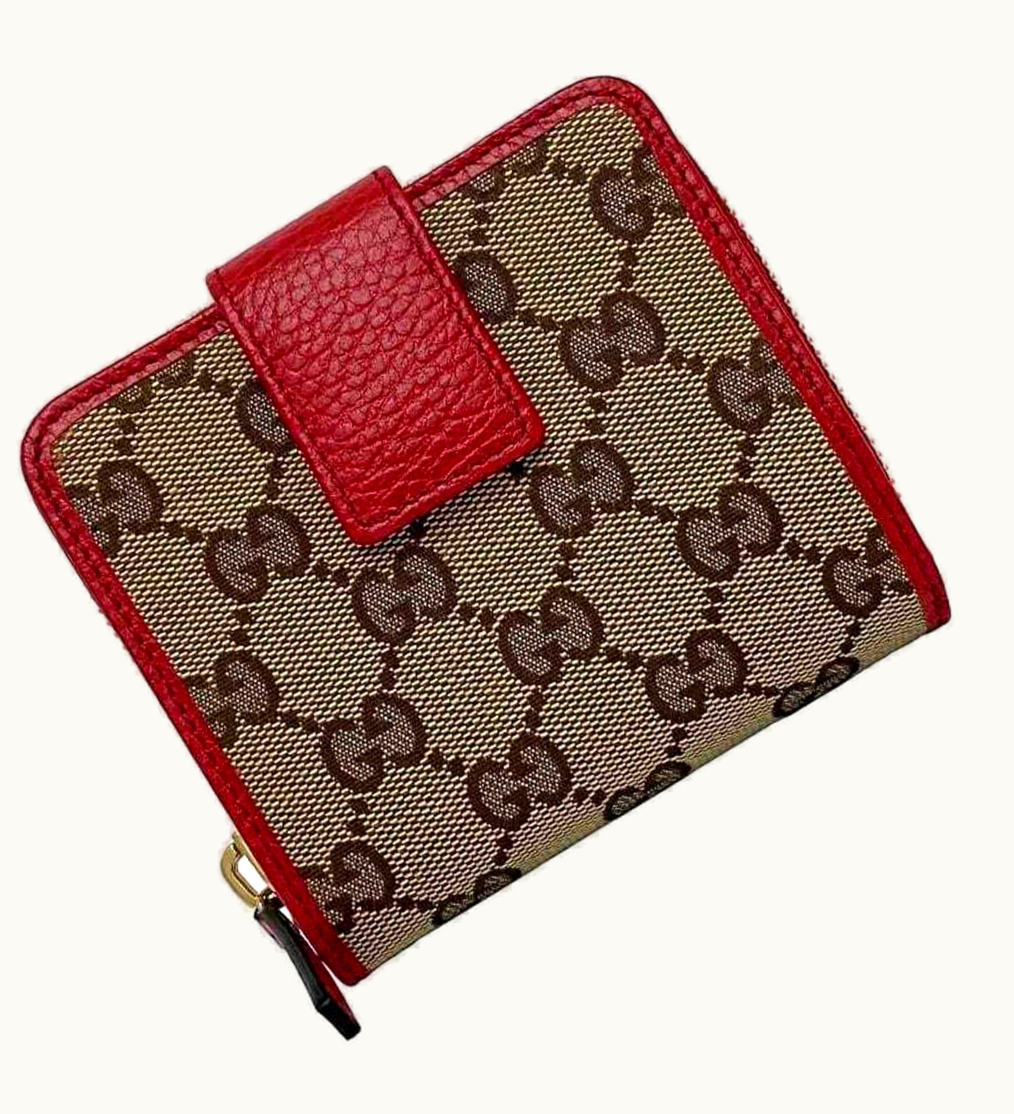 Gucci Gucci Folio Wallet Beige Red GG 346056 Canvas Leather