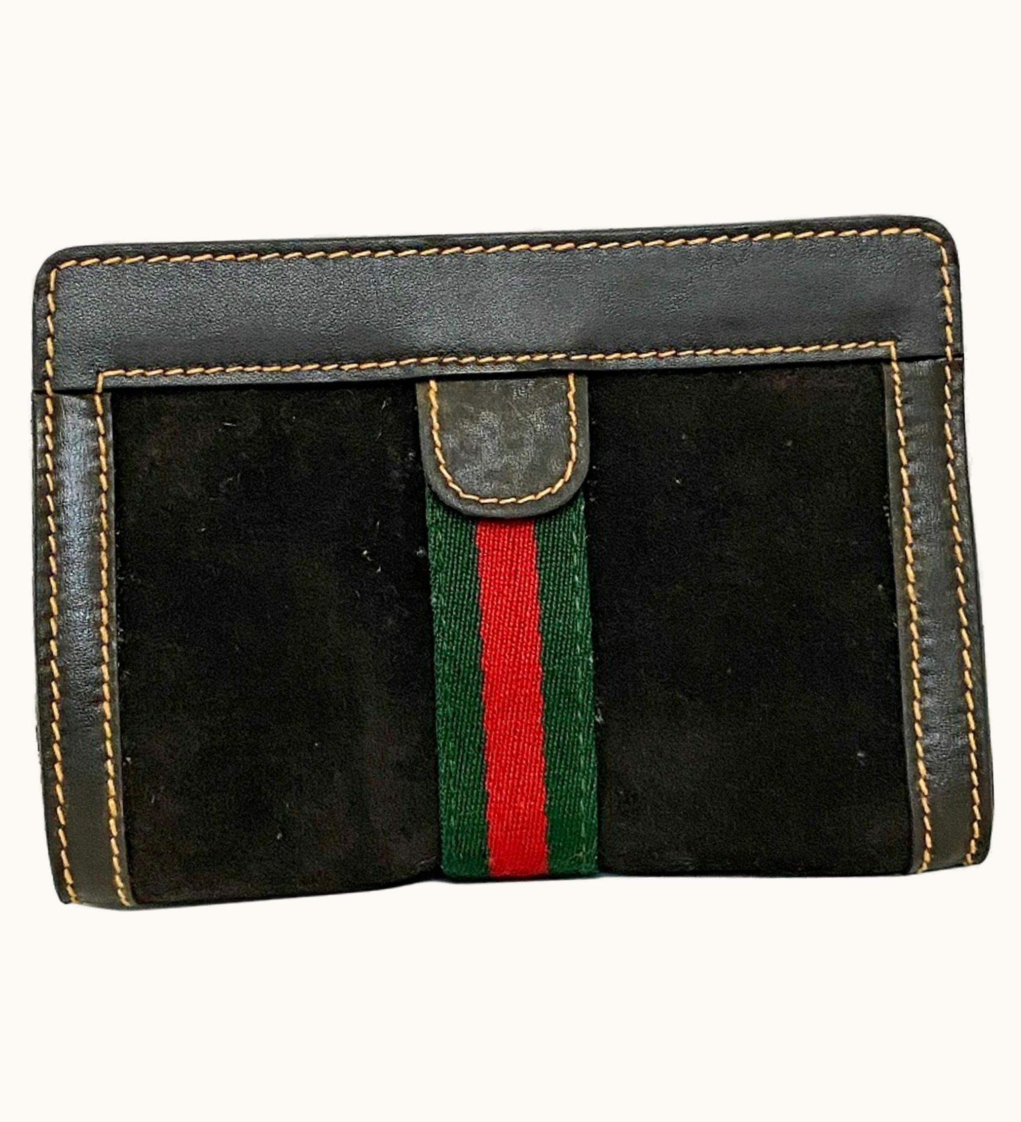 Gucci Gucci Perfume Pouch Brown Green Red Shelly 506 Leather Suede Gucci Parfums Magic Tape Clutch Stripe Ladies
