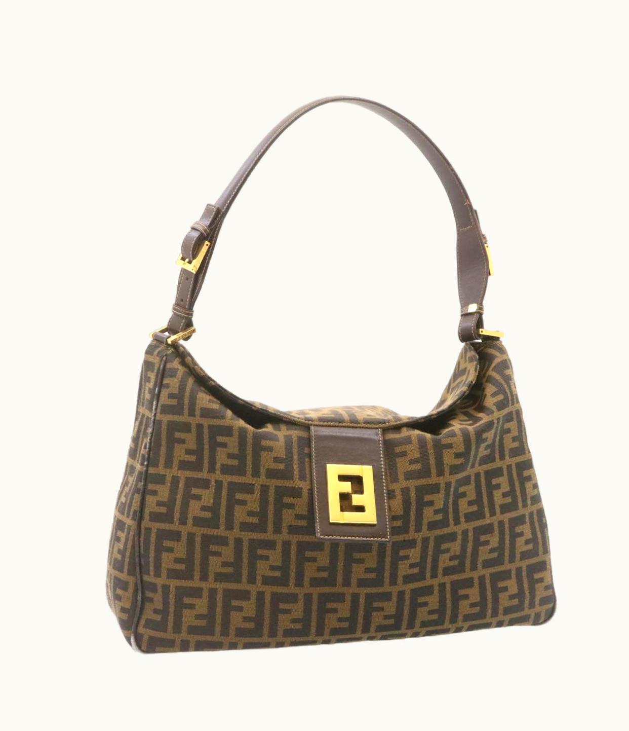 Fendi Fendi Zucca Canvas Shoulder Bag Black/Brown Luxe Edition