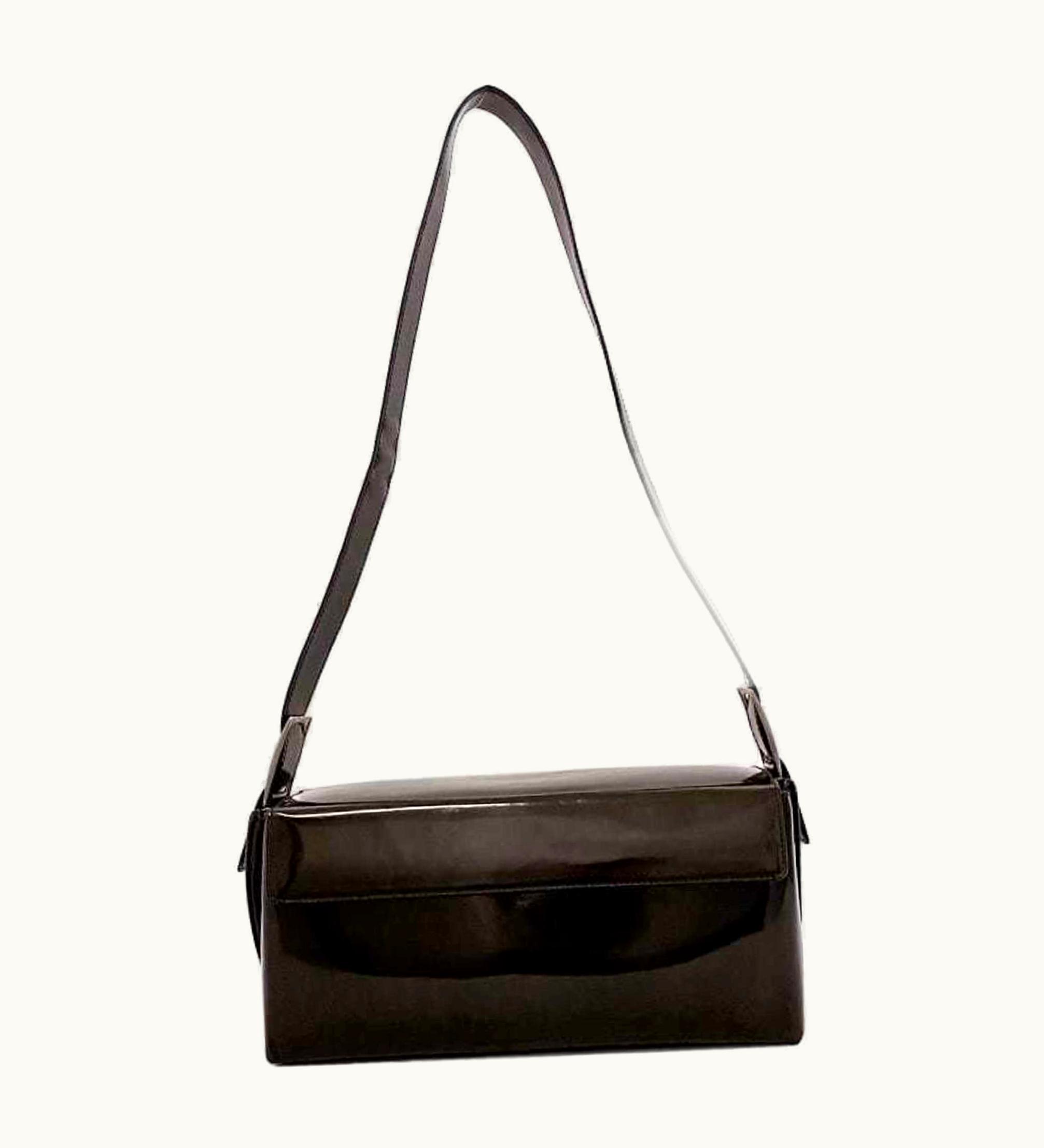Salvatore Ferragamo Salvatore Ferragamo Handbag Brown Aq-21 8853 Bag Patent Leather Square Enamel Women's