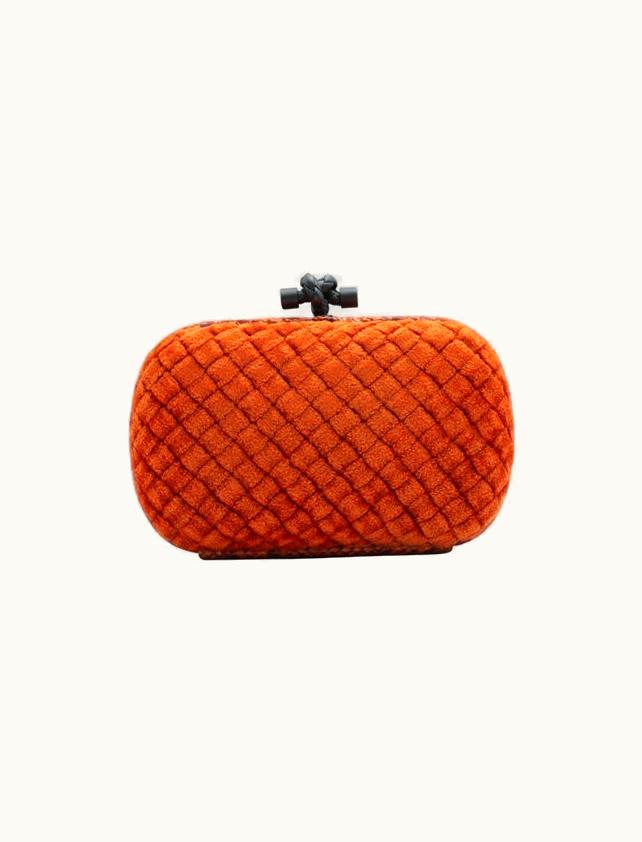 Bottega Veneta Bottega Veneta Orange Velvet & Python Leather Knot Clutch