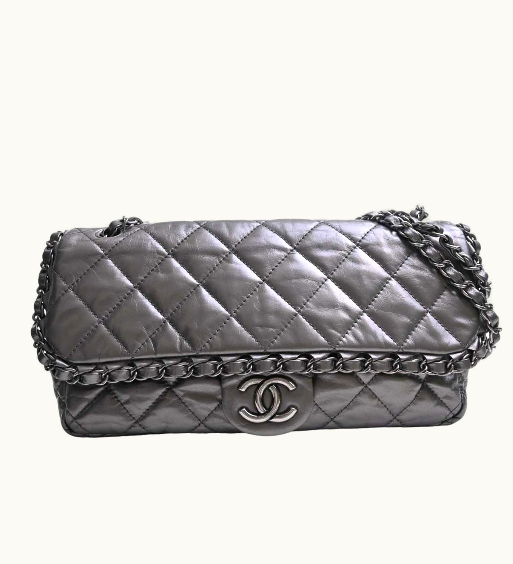 Chanel Chanel Leather Luxury Line Matelasse Coco Mark Chain Shoulder Bag Metallic Gray Ladies