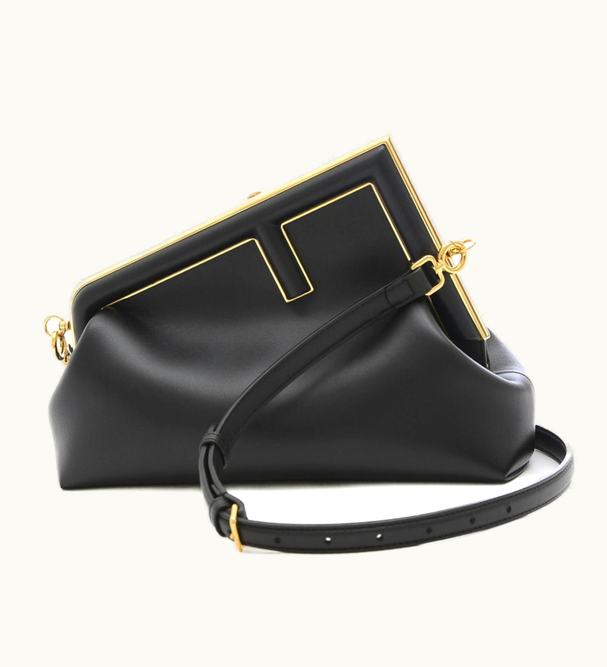 Fendi Fendi First Midi 2Way Shoulder Bag Clutch Leather Black 8137