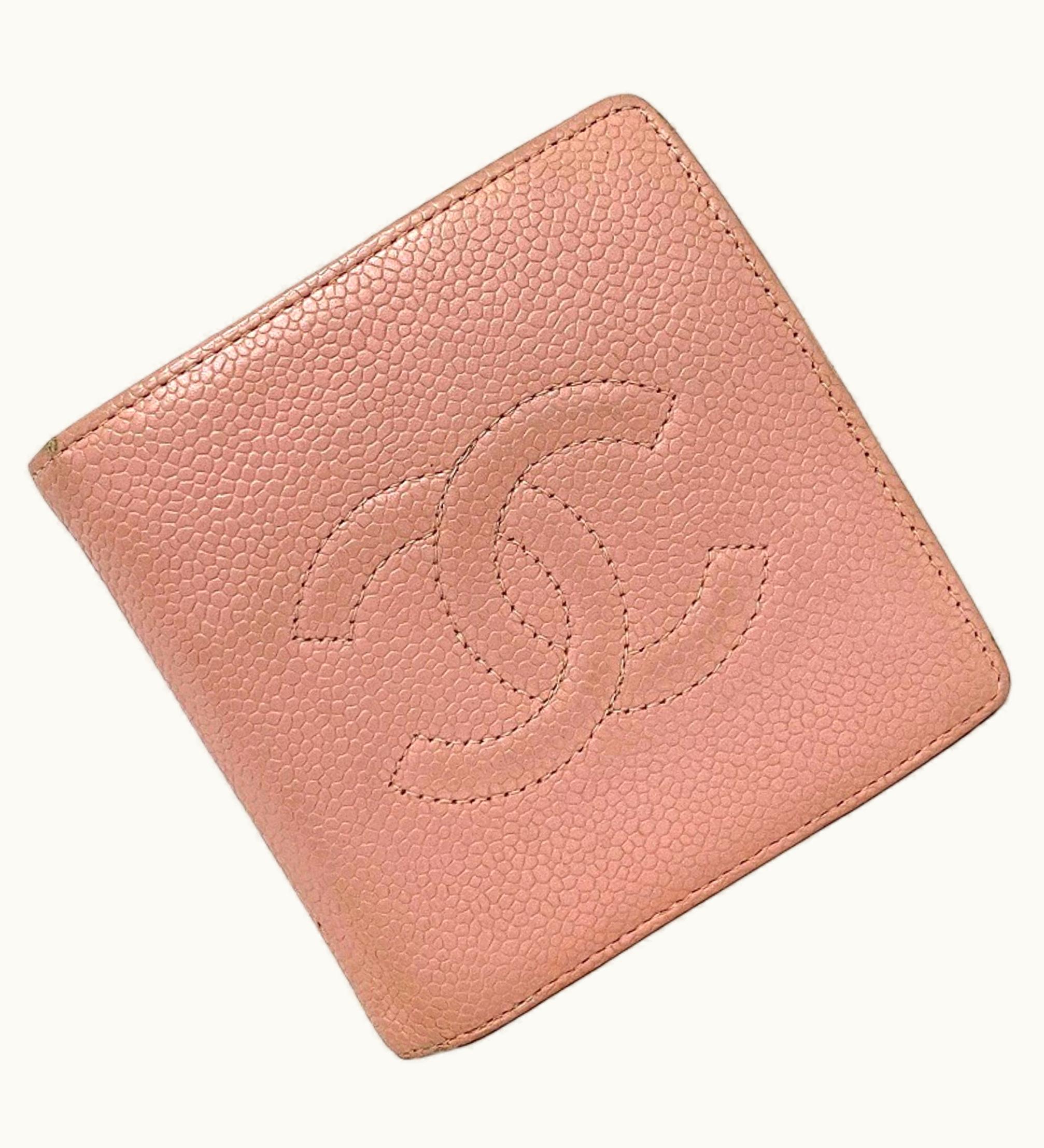 Chanel Chanel Bi-Fold Wallet Pink Coco Mark A13507 Leather Caviar Skin 8S Chanel Ladies Accent