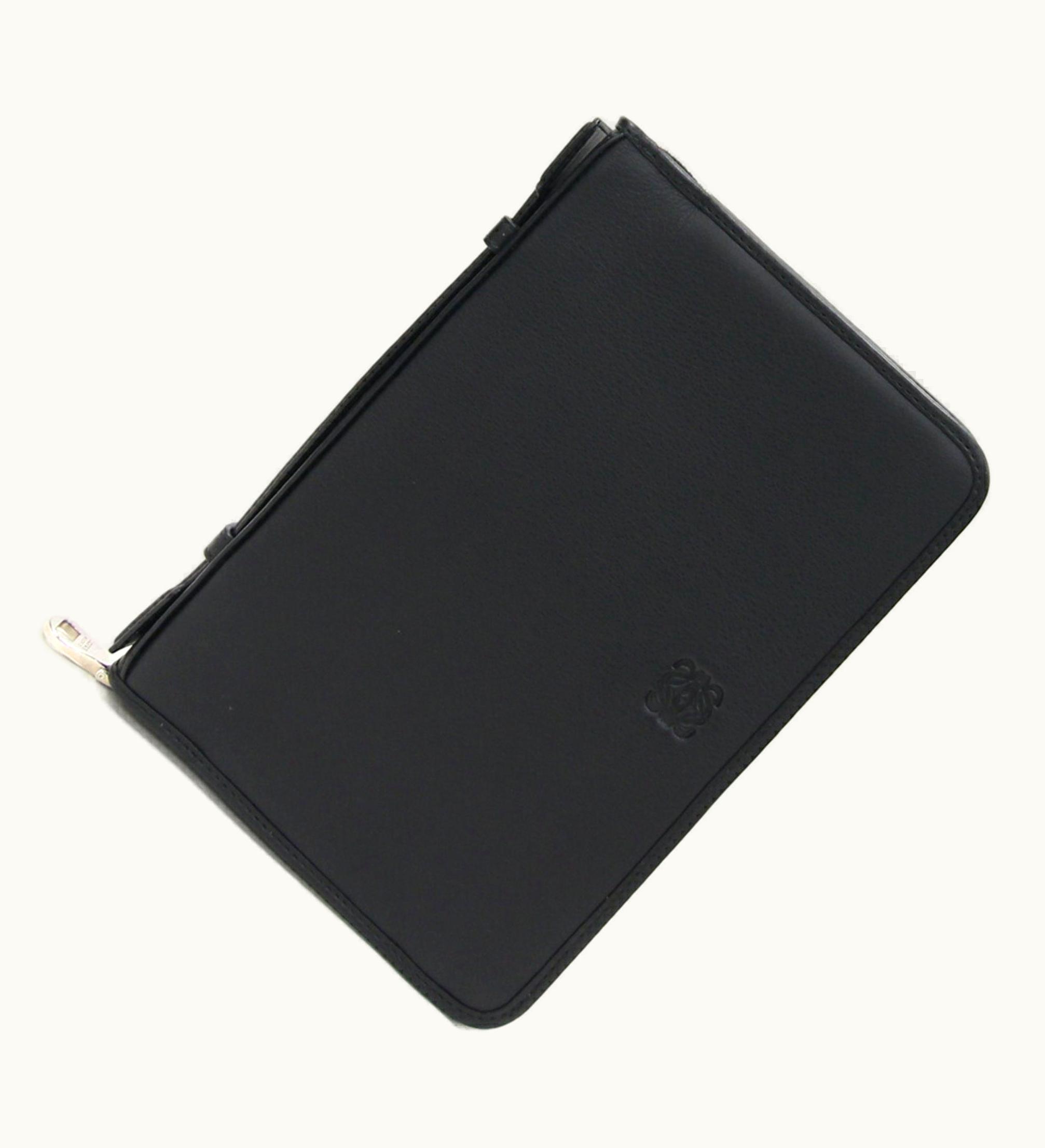 Loewe Loewe Case Black Leather Men's Long Wallet Round Anagram Second Bag Clutch Handbag