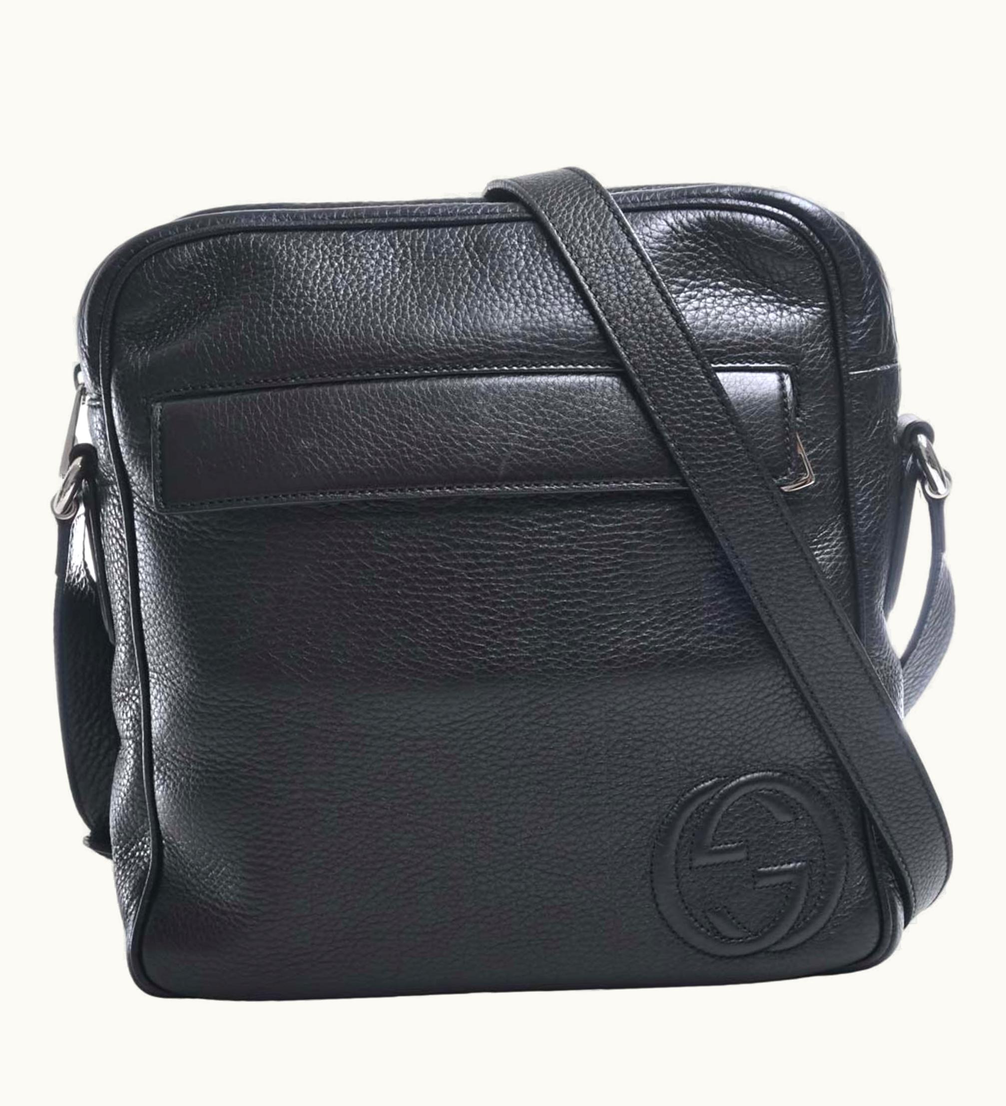 Gucci Gucci Interlocking G Leather Shoulder Bag 337084 Black Men's