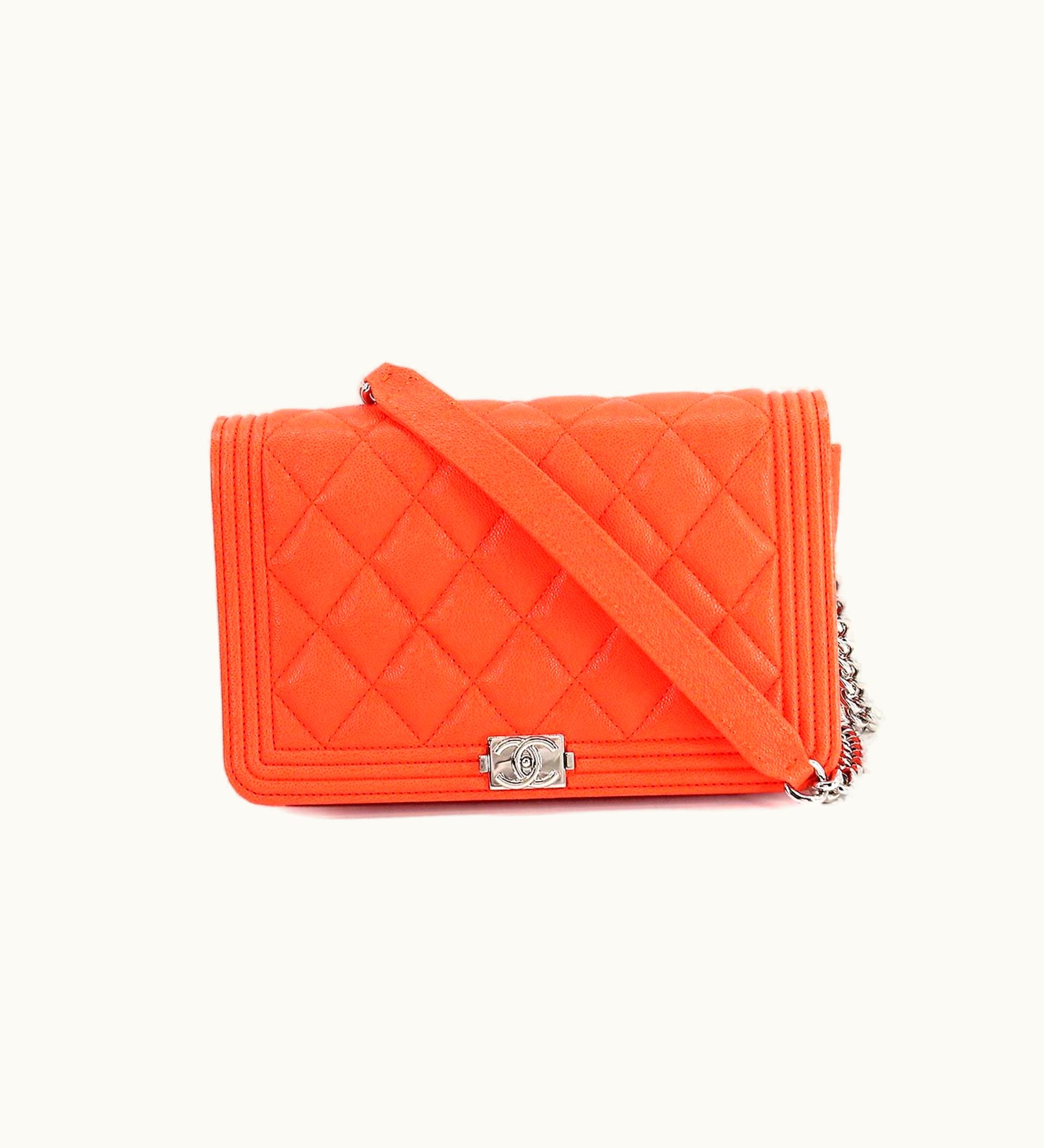 Chanel Chanel Boy Chain Wallet Long Caviar Skin Leather Orange Ap1117 Silver Metal Fittings Chain Wallet