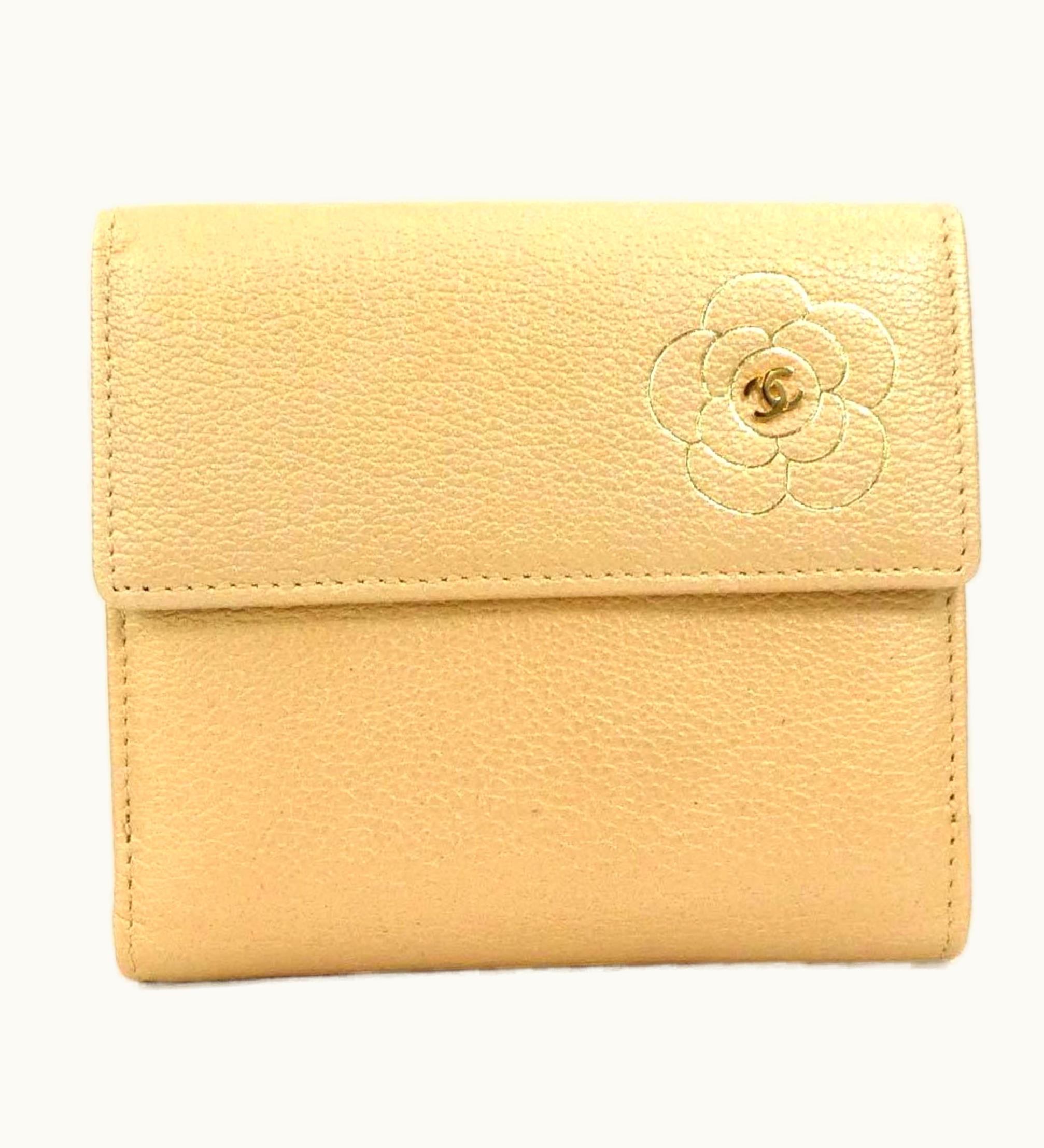 Chanel Chanel Folio Wallet Butterfly Camellia Leather Champagne Gold Ladies