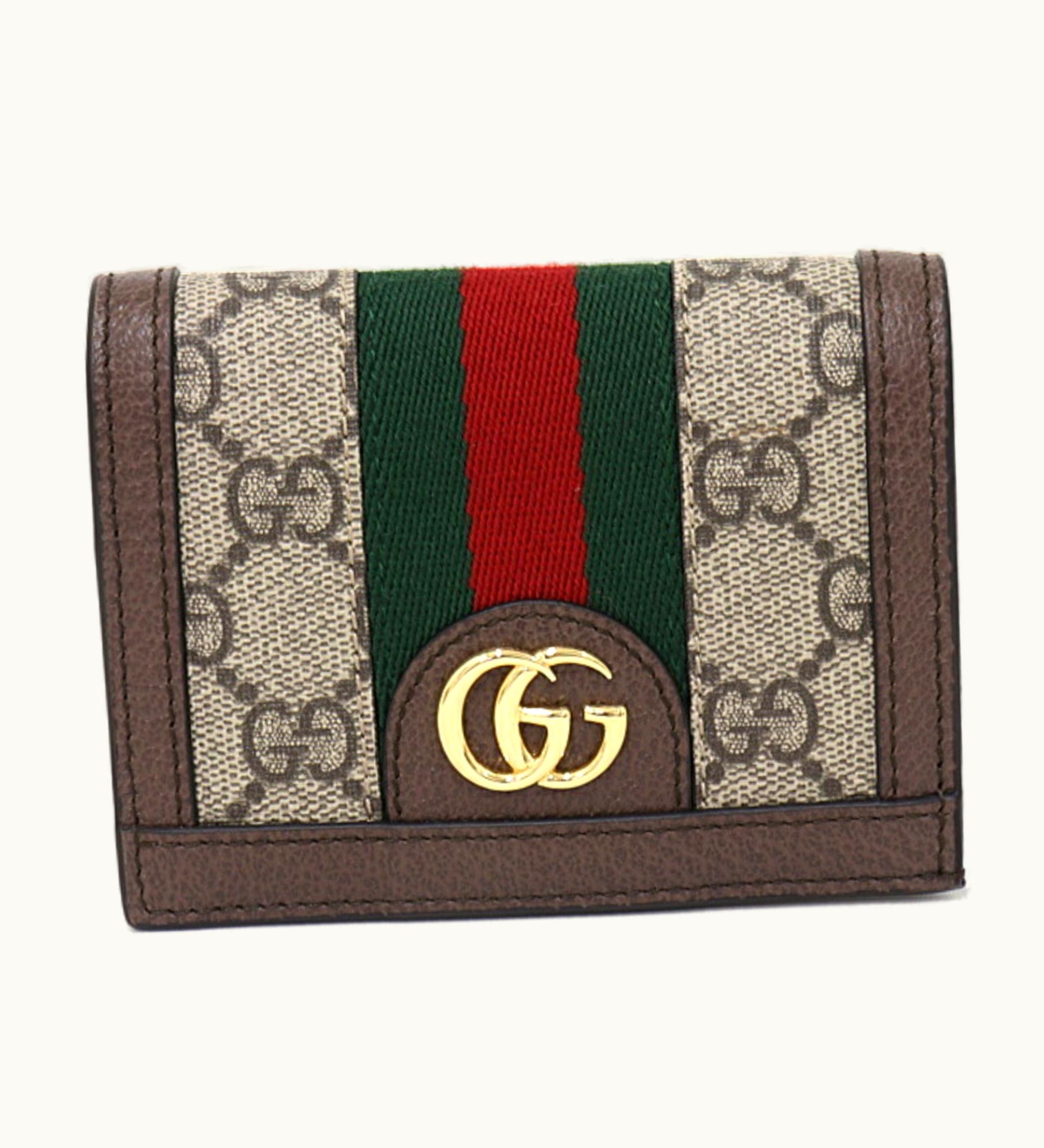 Gucci Gucci Ophidia GG Card Case Coin & Billfold Mini Wallet Compact Bifold Supreme Canvas Leather 523155 Beige Brown Red Green Gold Hardware S Rank