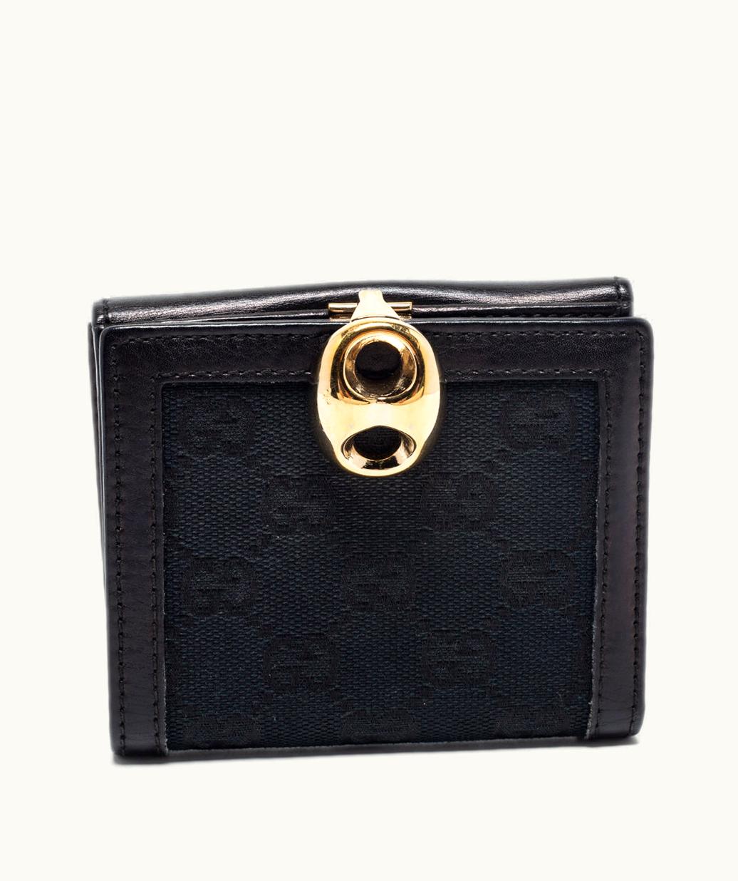 Gucci Gucci Black GG Canvas And Leather Bifold Wallet