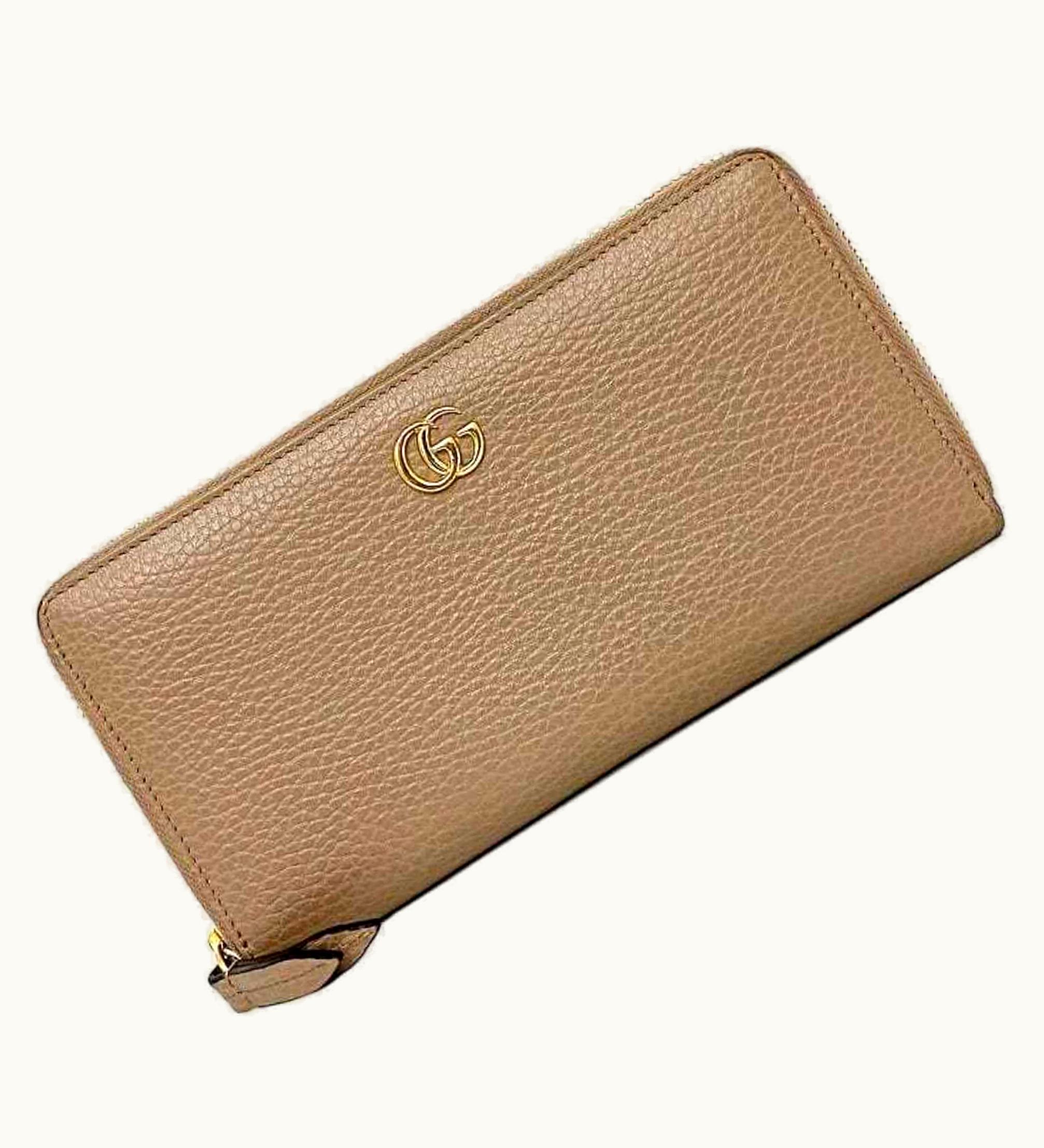 Gucci Gucci Round Long Wallet Pink Beige Gold Marmont 456117 Leather