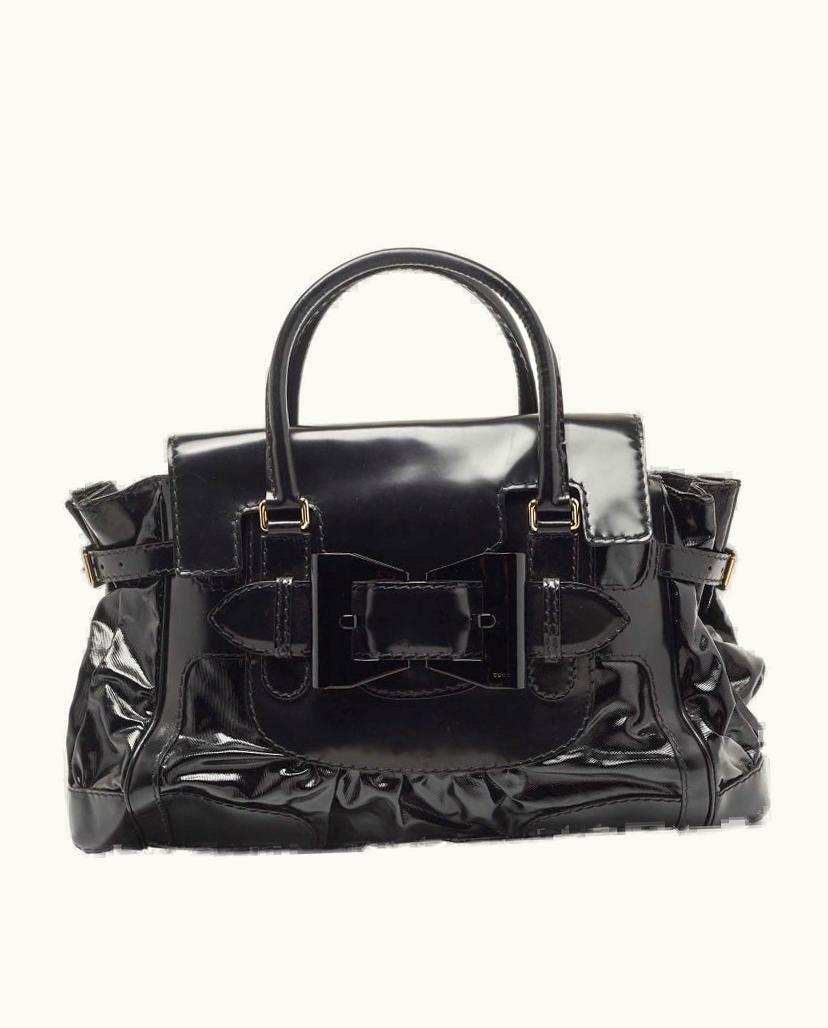 Gucci Gucci Black Glossy Leather And Coated Fabric Large Dialux Queen Tote