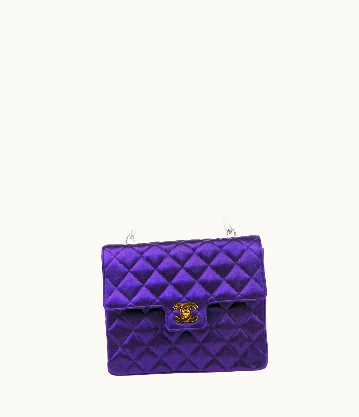 Chanel Chanel 1989-1991 Classic Single Flap Mini Purple Satin 76829