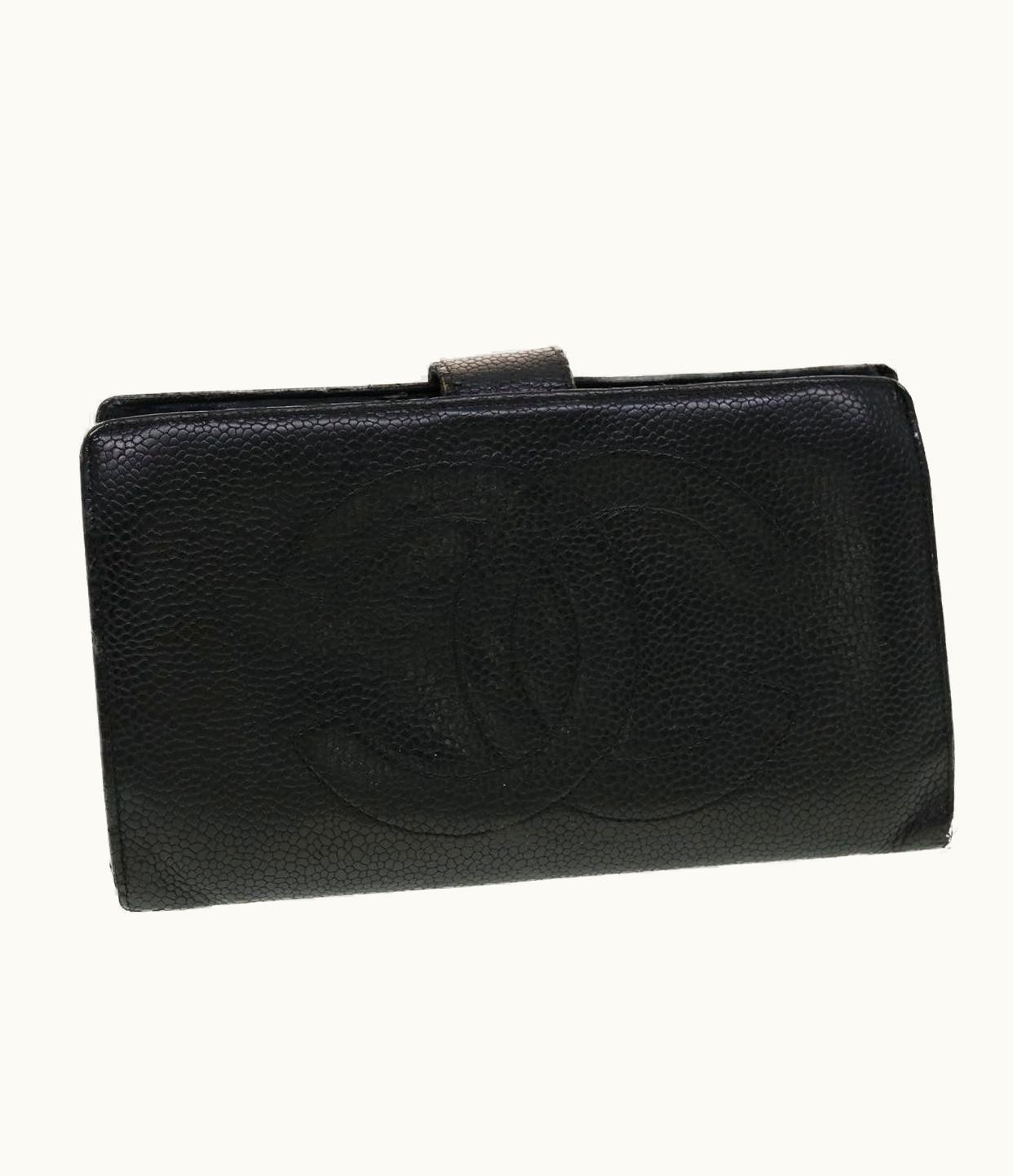 Chanel Chanel Long Wallet Caviar Skin Black CC
