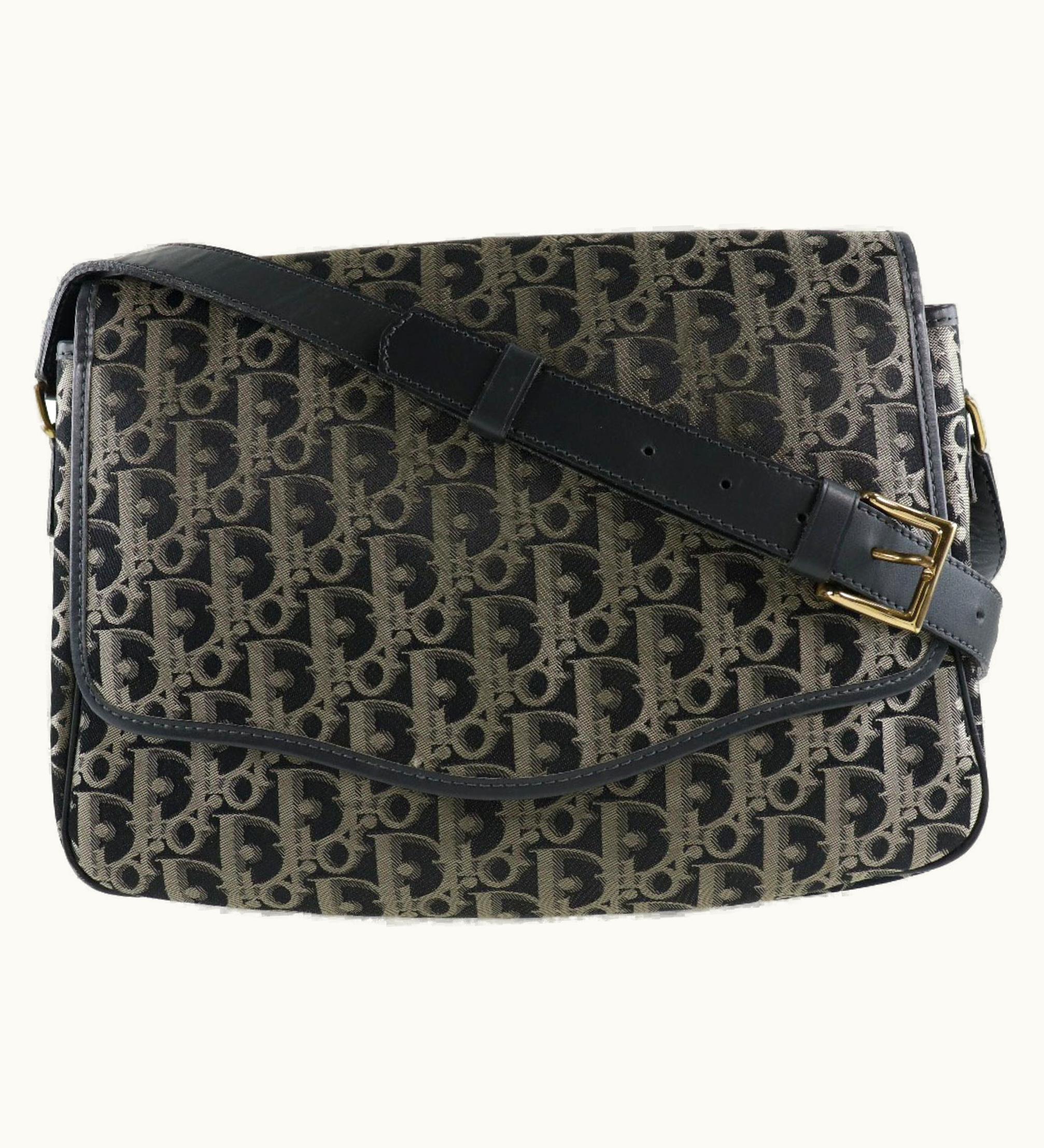 Dior Dior Christian Dior Trotter Nylon Canvas X Leather Black Women's Shoulder Bag