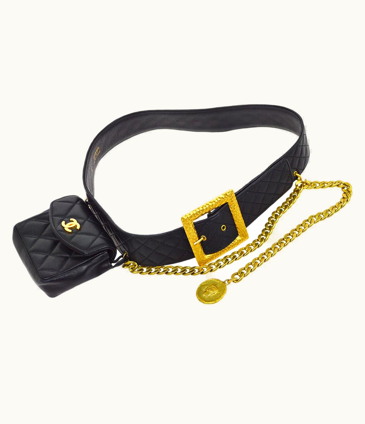 Chanel Chanel 1994 Black Lambskin Quilted Belt Bag With Medallion Chain #75 82787