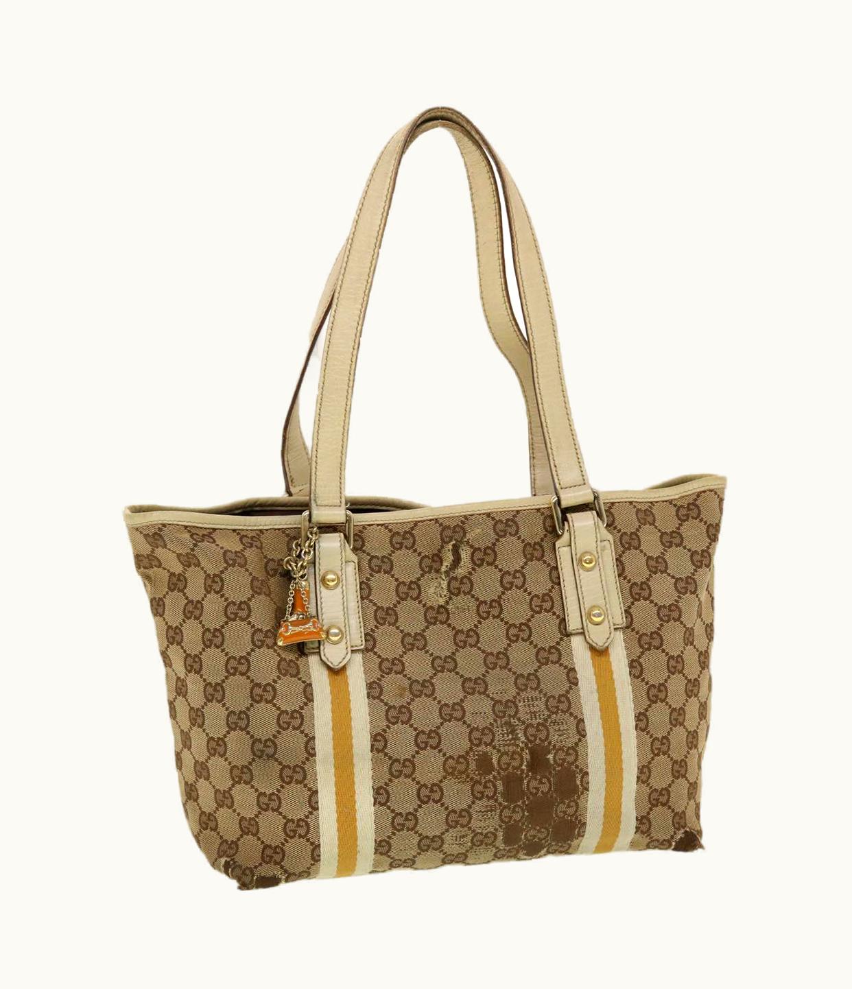Gucci Gucci GG Canvas Sherry Line Tote Bag Beige Orange Yellow 137896