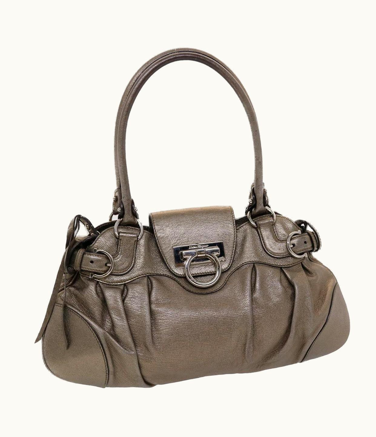 Salvatore Ferragamo Salvatore Ferragamo Gancini Hand Bag Leather Silver Au21 6317