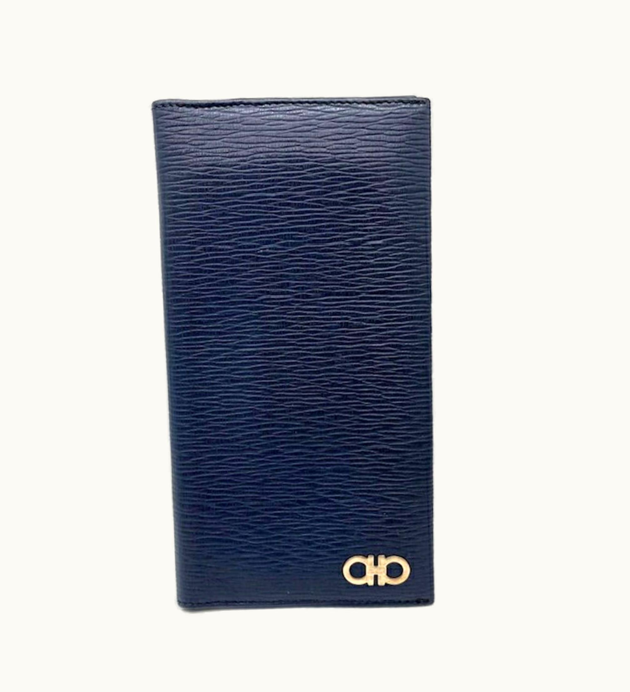 Salvatore Ferragamo Salvatore Ferragamo Long Billfold Gancini Leather Navy Wallet