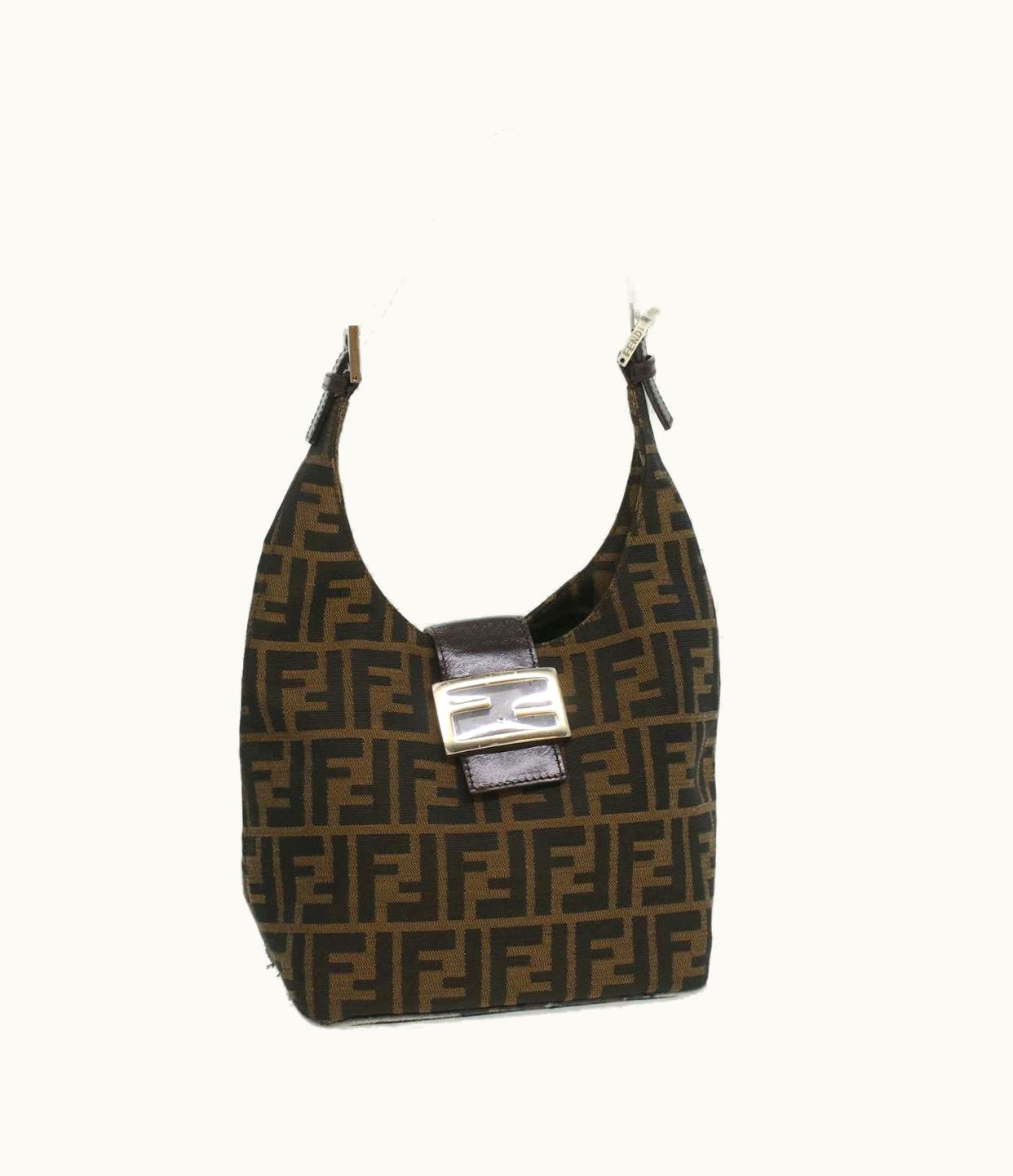 Fendi Fendi Zucca Canvas Mamma Baguette Shoulder Bag Nylon Brown Black