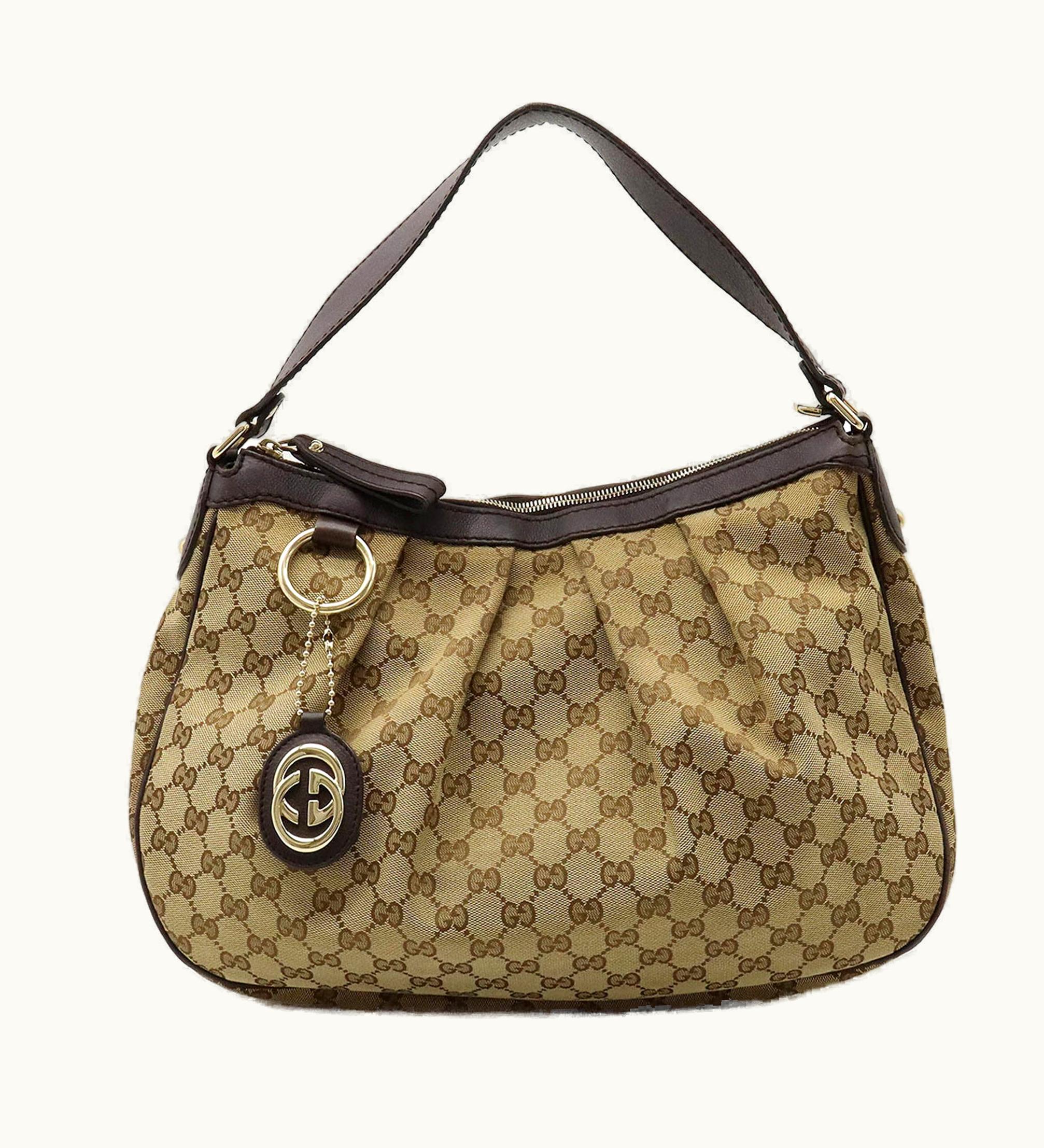 Gucci Gucci Sookie GG Canvas Shoulder Bag Leather Khaki Beige Dark Brown 232955