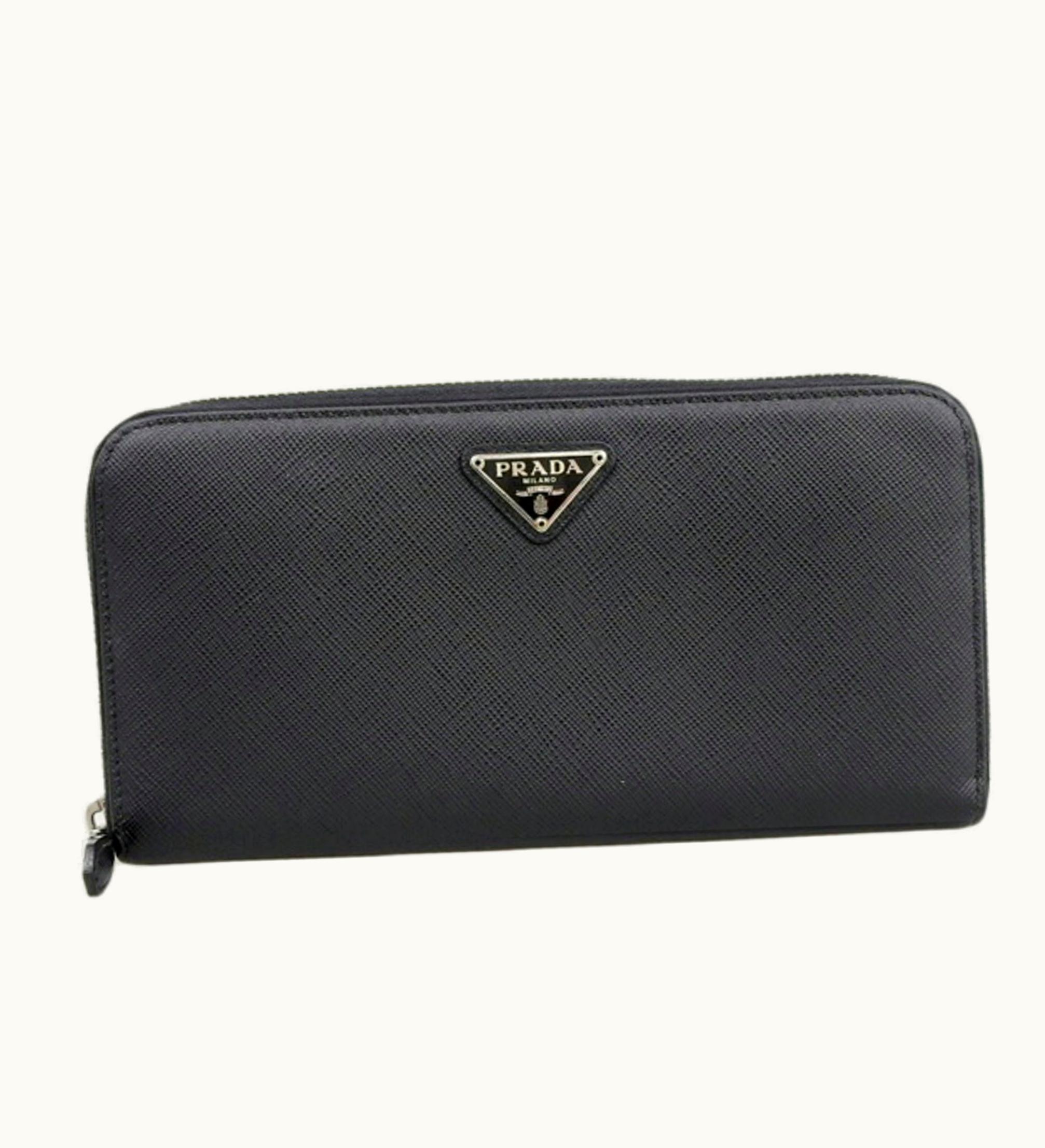 Prada Prada Saffiano Triangle Logo Round Zipper Long Wallet Black Ladies