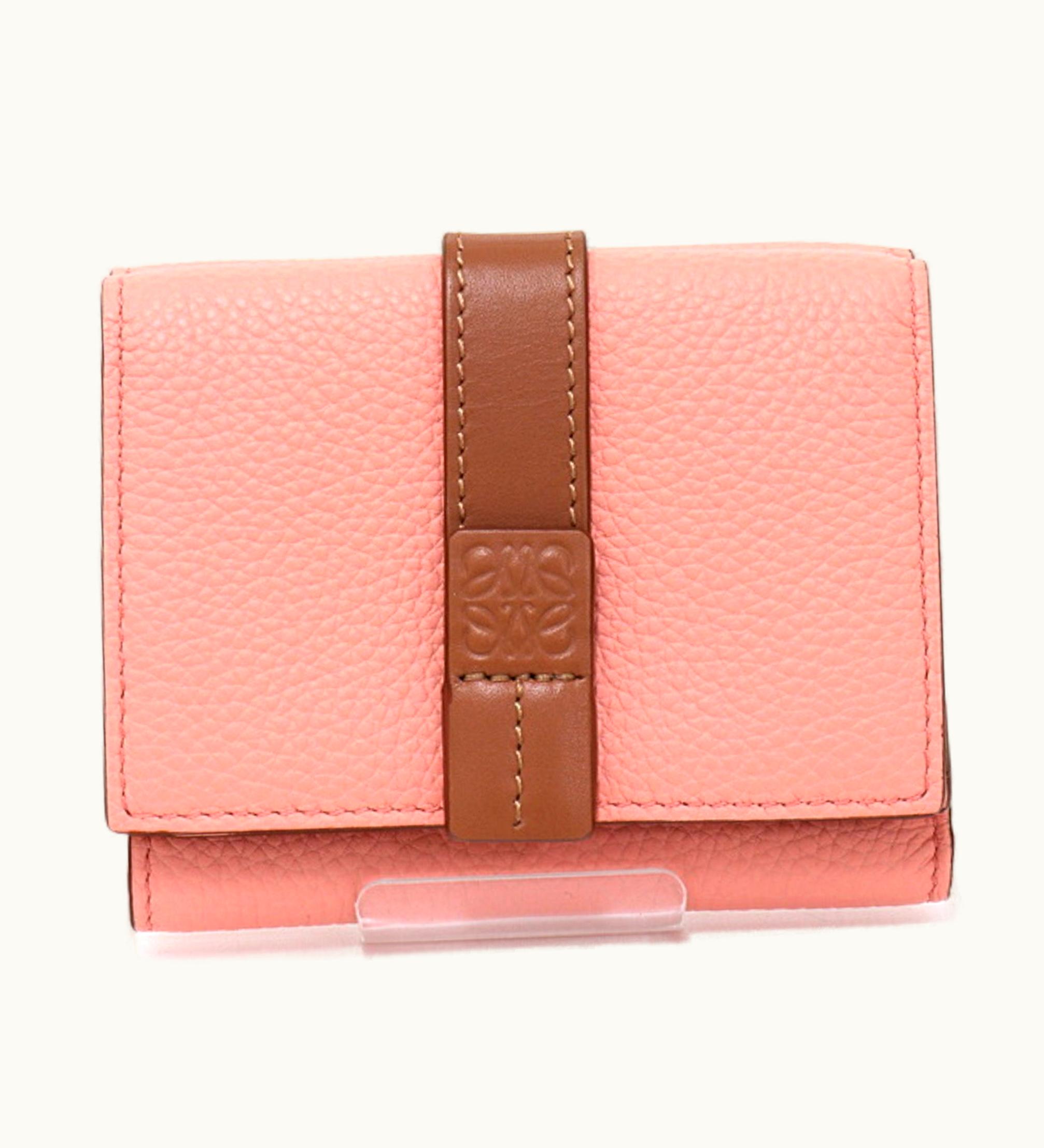 Loewe Loewe Trifold Wallet Mini Compact Soft Grain Calf C660S26X03 Blossom/Tan Pink Brown Orange Gold Hardware
