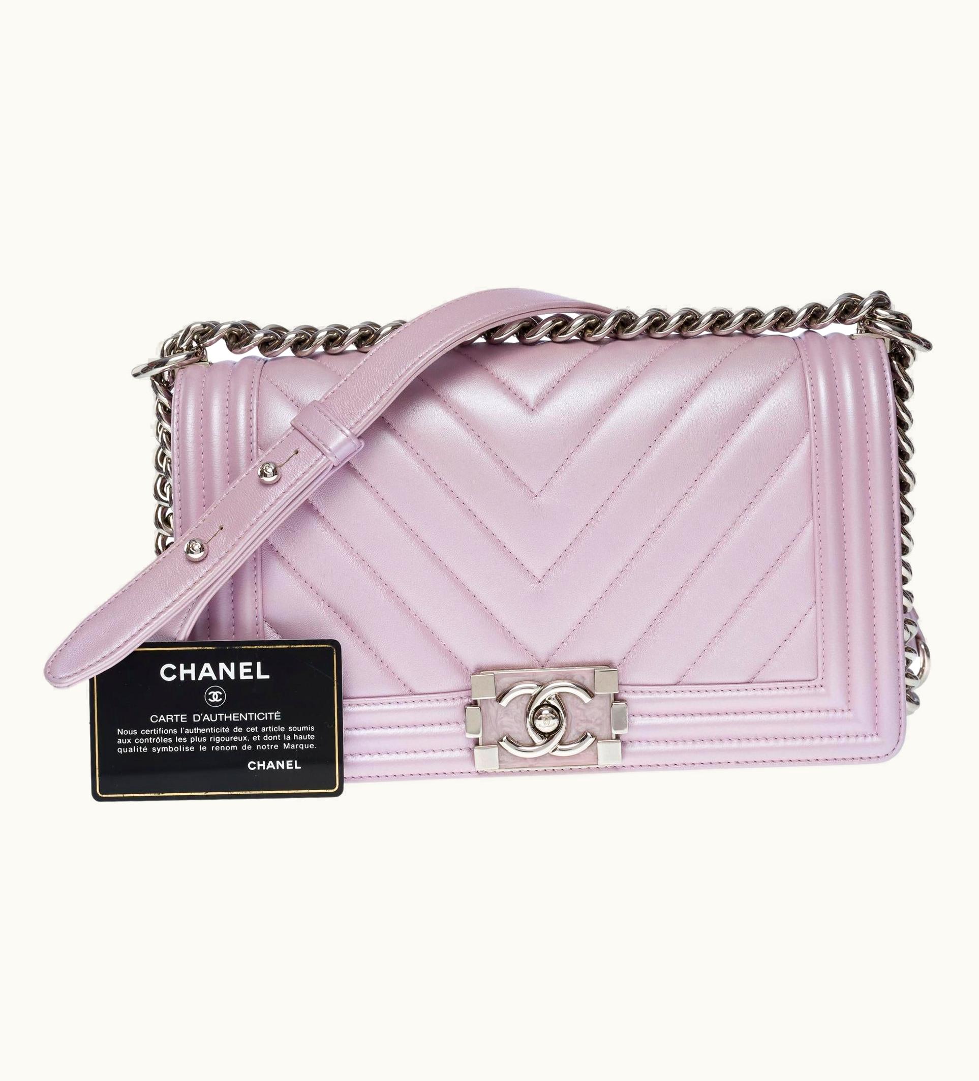 Chanel Chanel Boy Old Medium Shoulder Bag In Lilac Quilted Herringbone Leather