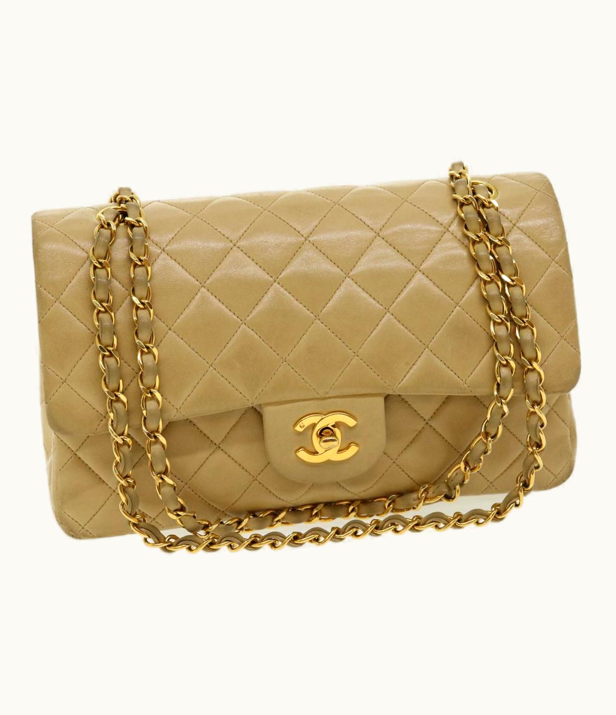 Chanel Chanel Classic Matelasse 25 Chain Flap Shoulder Bag Lamb Skin Beige