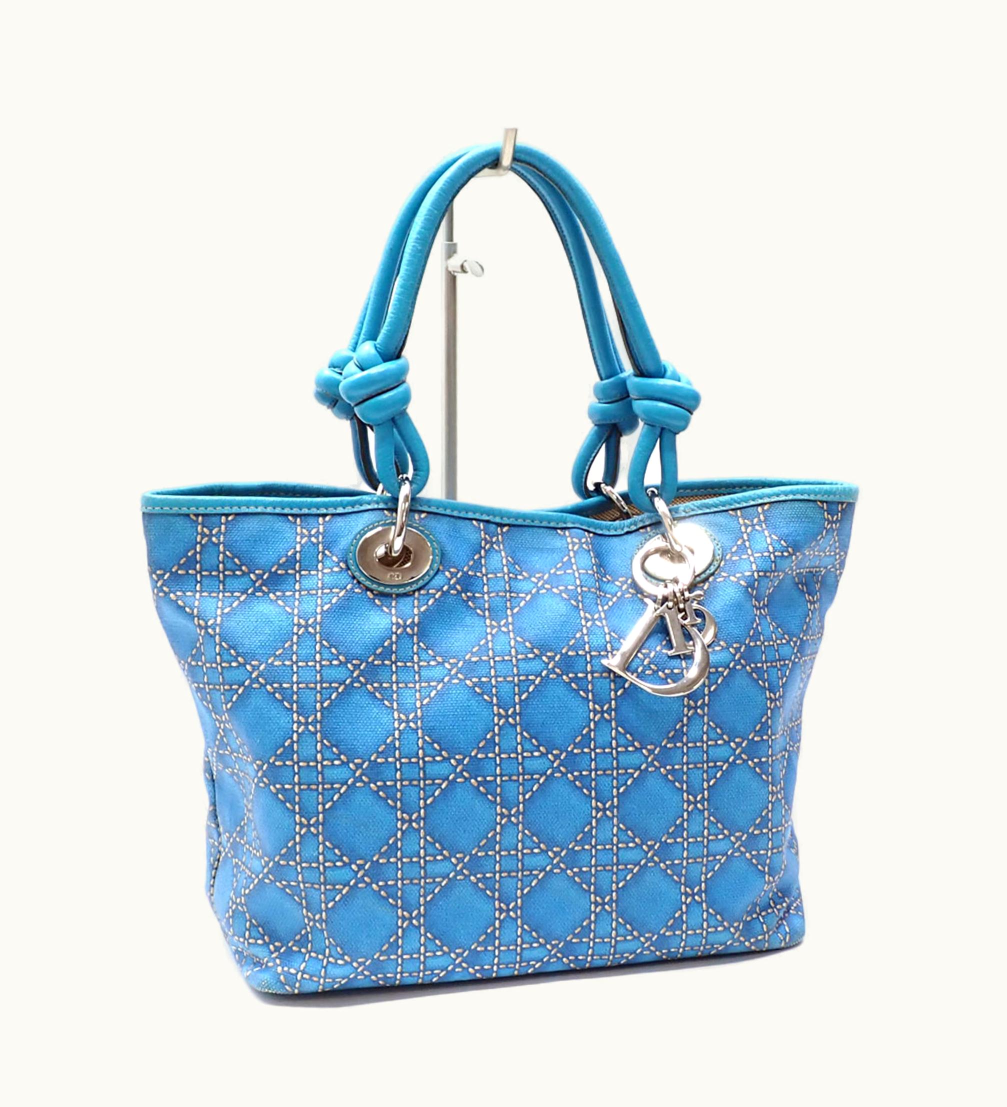 Dior Dior Christian Dior Tote Bag Women's Blue Canvas Leather Pana Hand