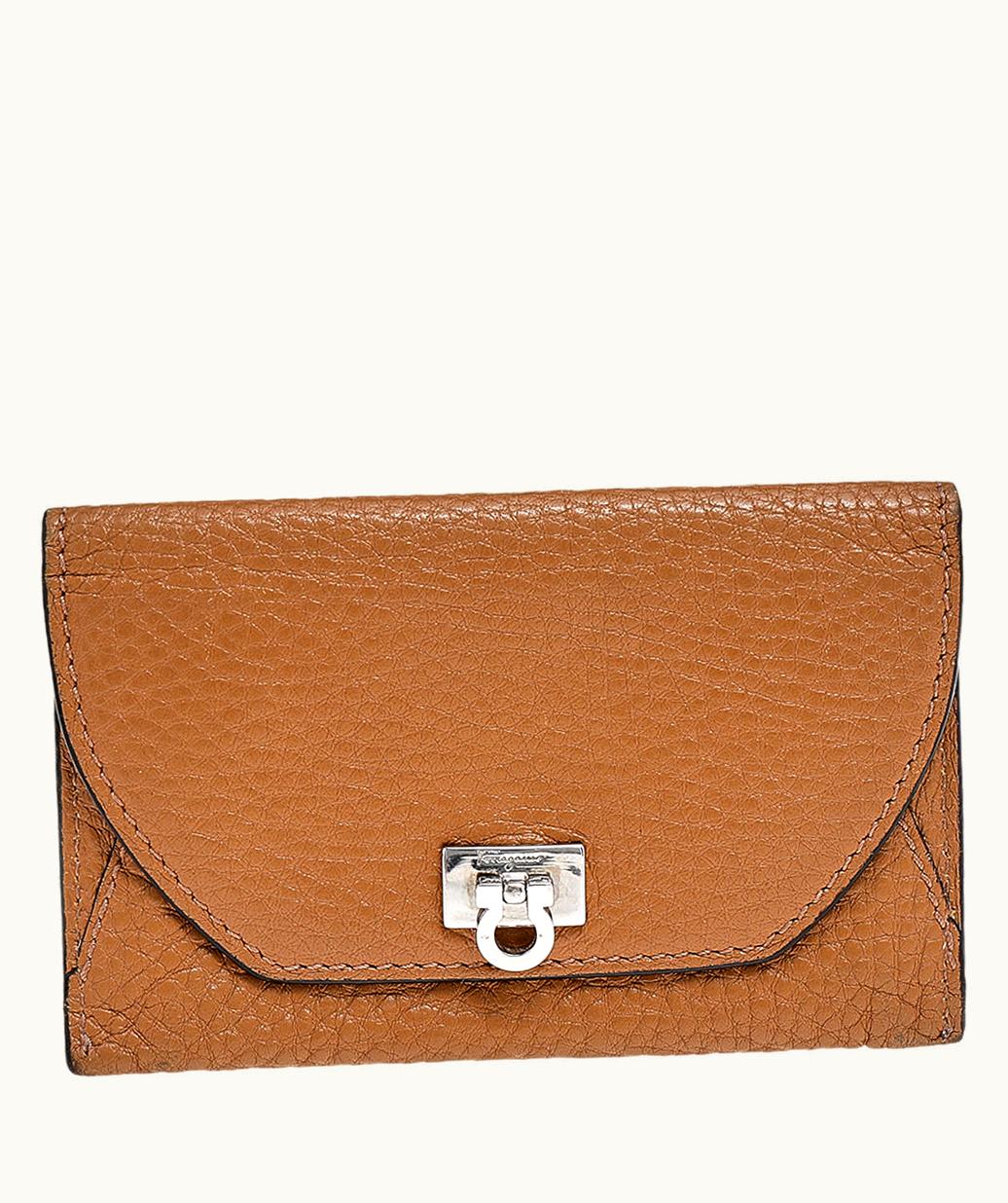 Salvatore Ferragamo Salvatore Ferragamo Brown Leather Gancio Flap Card Holder