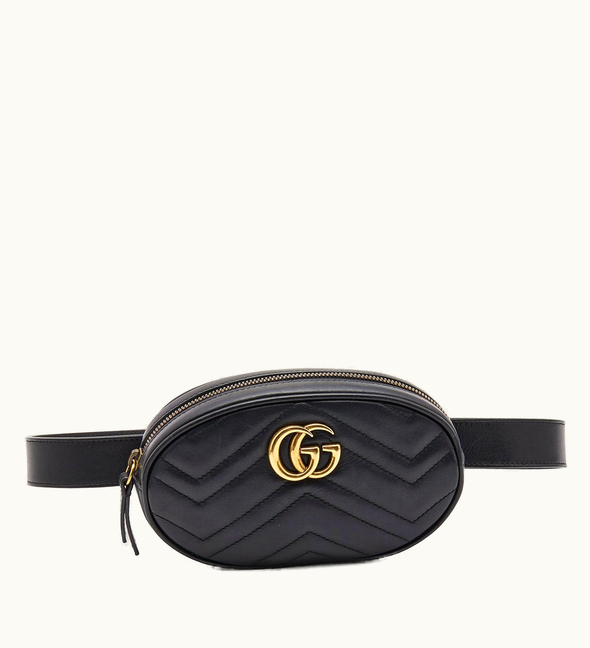 Gucci Gucci Black Matelasse Leather GG Marmont Belt Bag