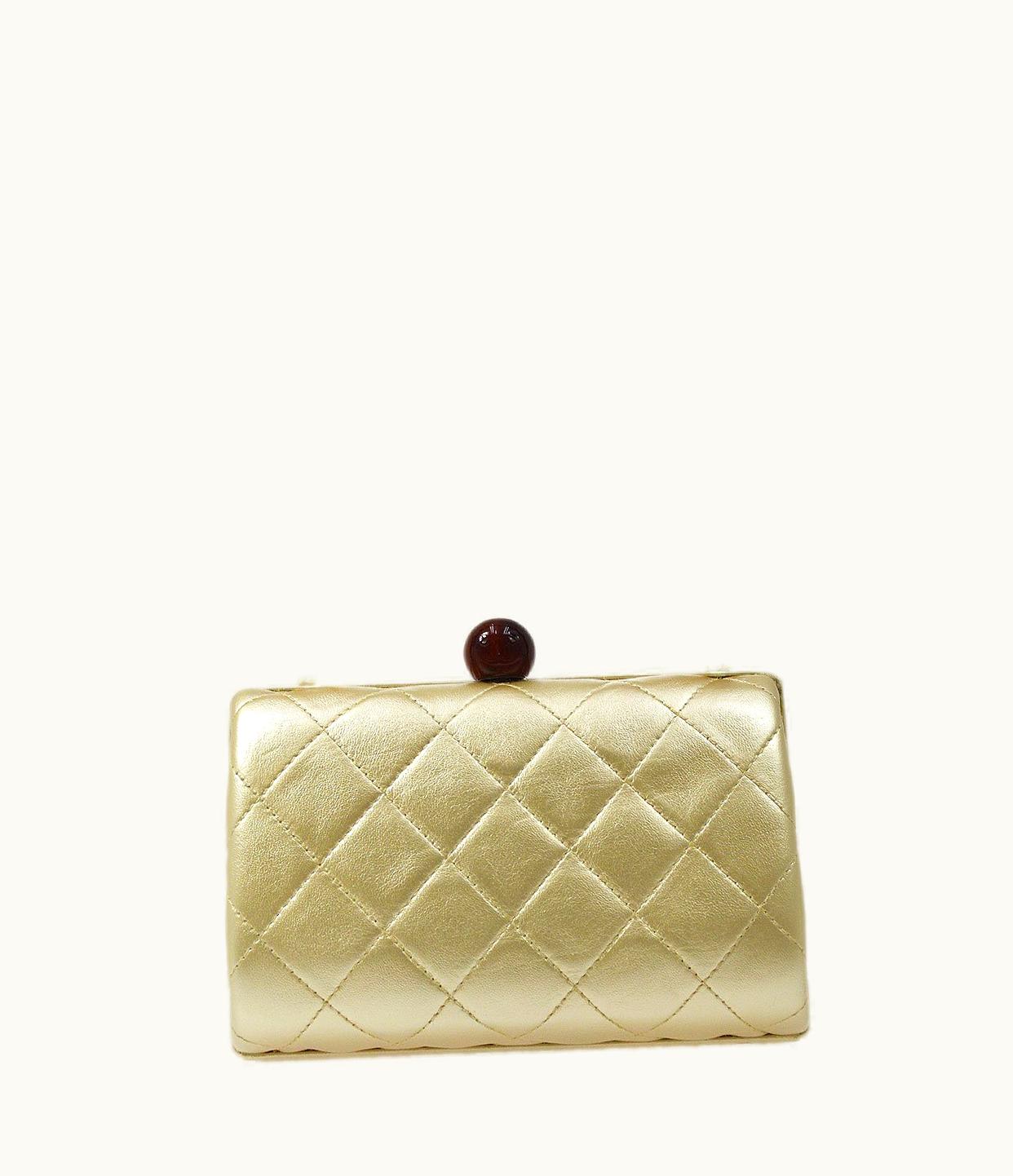 Chanel Chanel 1996-1997 Gold Lambskin Faux Tortoiseshell Kisslock Evening Bag 05231