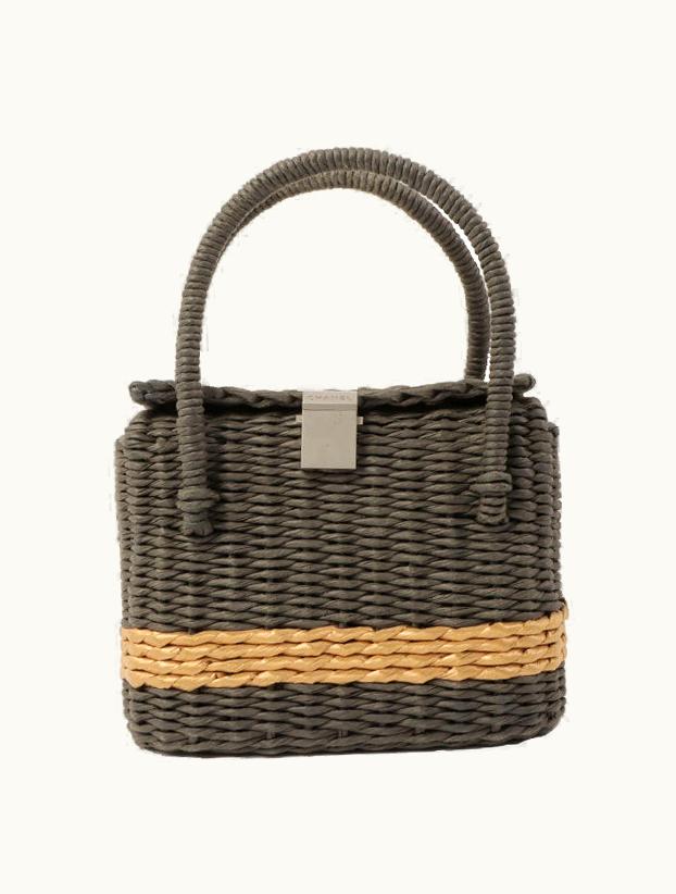 Chanel Chanel Around 1998 Made Paper Logo Plate Handbag Grey/Natural