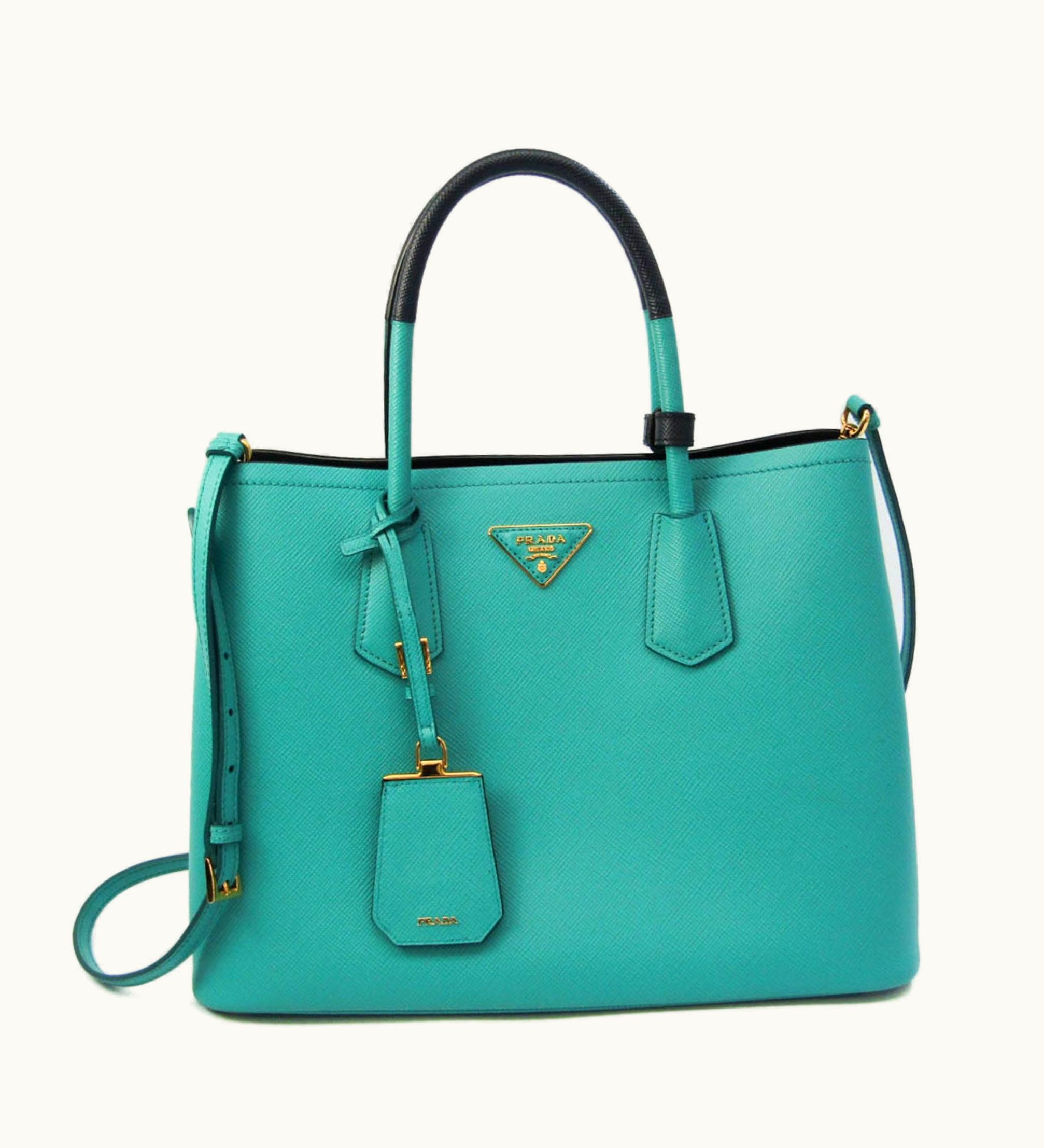 Prada Prada Doubre Medium 1Bg775 Women's Leather Shoulder Bag, Tote Bag Green, Navy