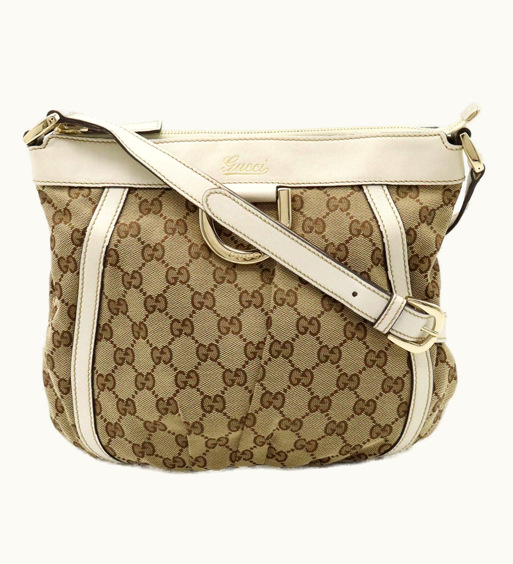 Gucci Gucci GG Canvas Abbey Shoulder Bag Leather Khaki Beige Off-White White 203257