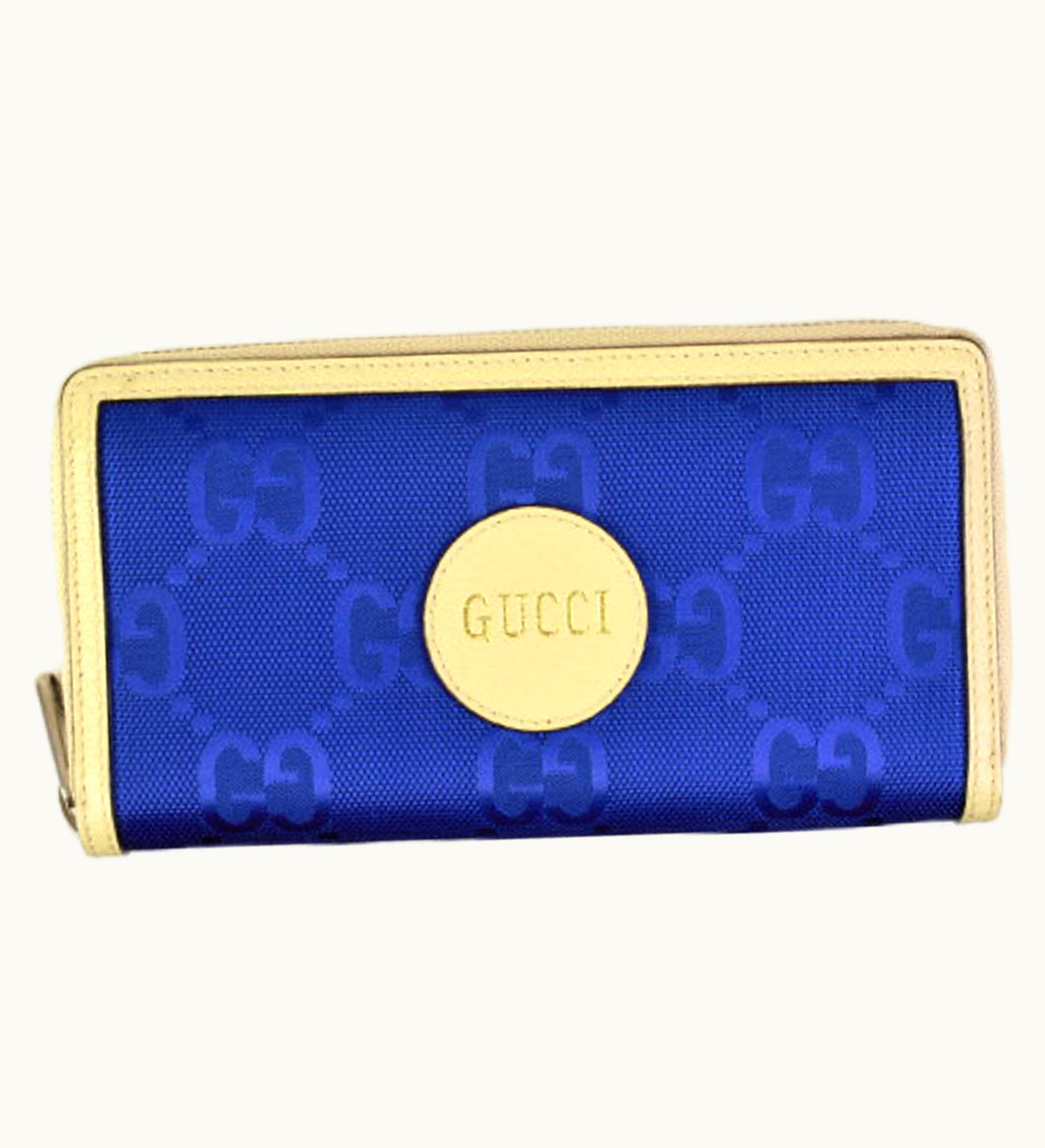 Gucci Gucci Off The Grid Zip Around Round Long Wallet GG Nylon Leather Blue Beige 625576