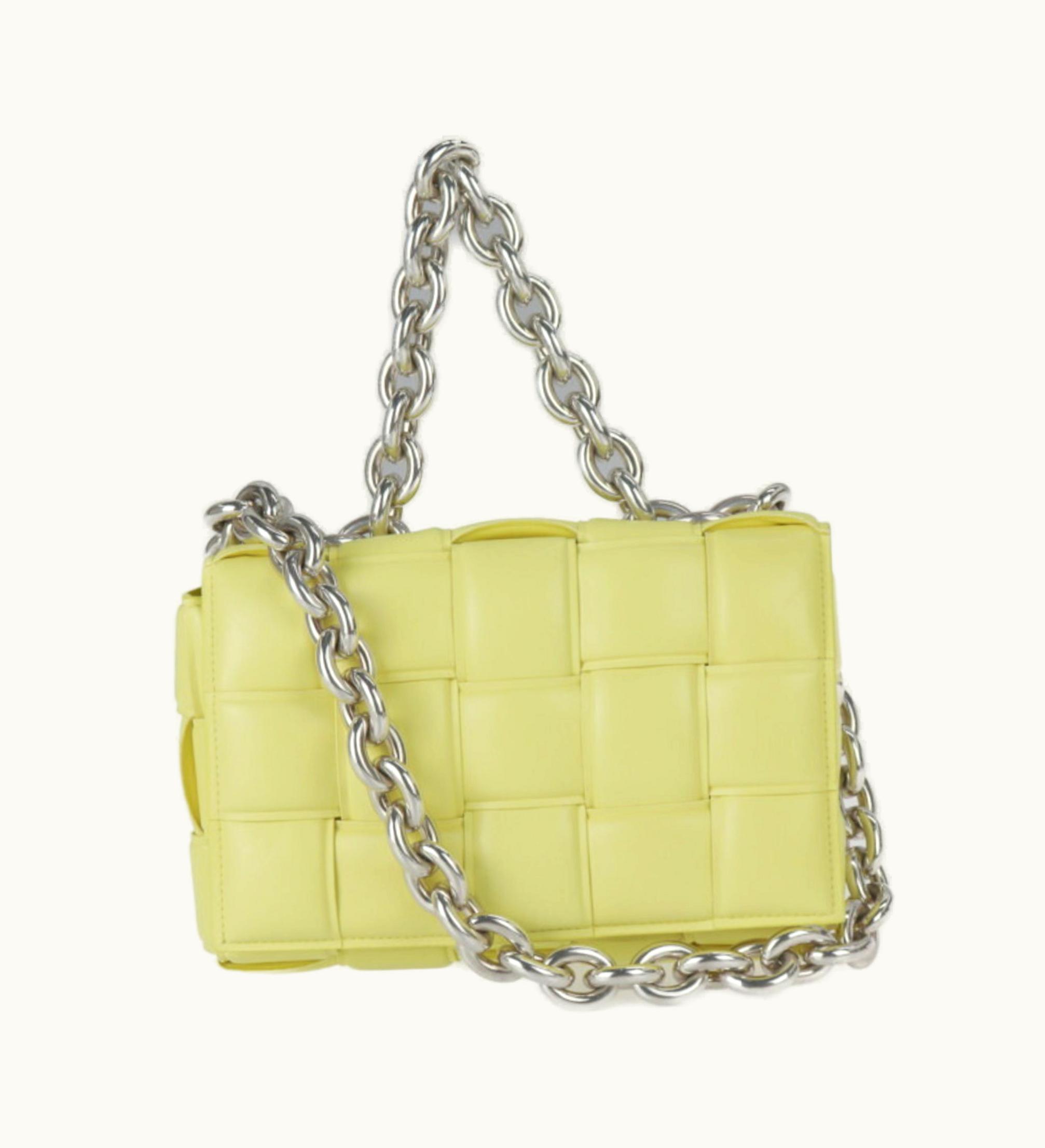 Bottega Veneta Bottega Veneta Chain Cassette Shoulder Bag 631421 Lambskin Yellow Silver Hardware Intrecciato