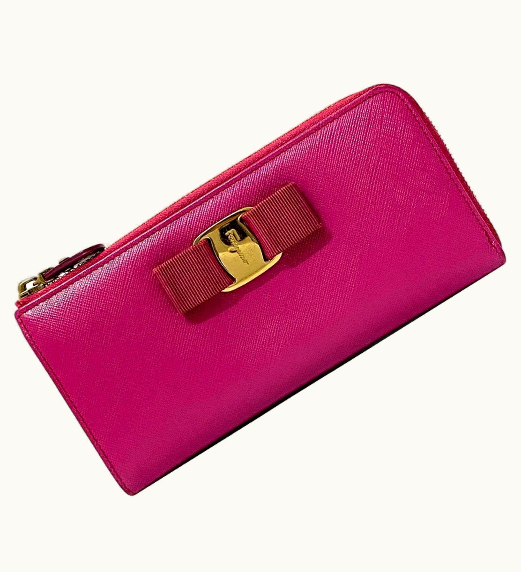 Salvatore Ferragamo Salvatore Ferragamo Long Wallet Pink Gold Vara 22 C124 Leather Ribbon Women's