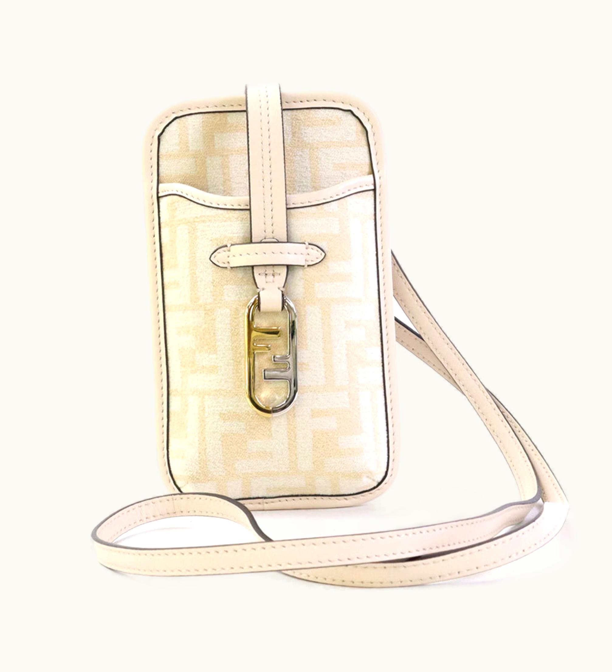 Fendi Fendi Pouch Phone Orlock Leather/Viscose Pink Beige Women's 7As131 Alg7