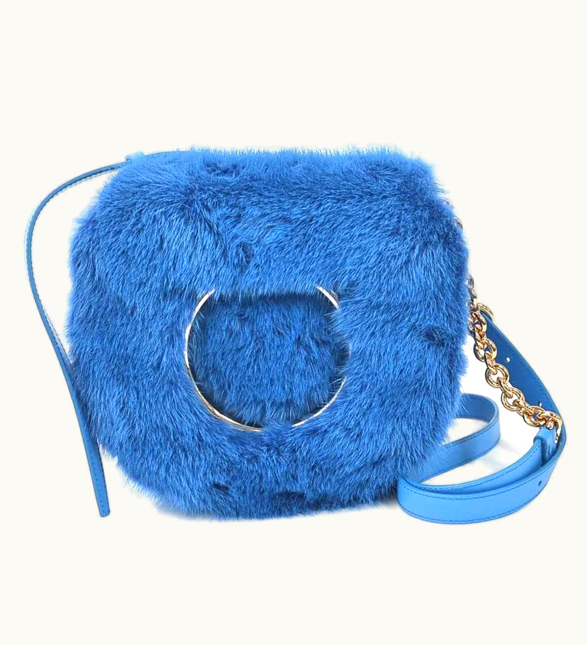 Salvatore Ferragamo Salvatore Ferragamo Diagonal Shoulder Bag Gancini Fur/Leather Blue Ladies
