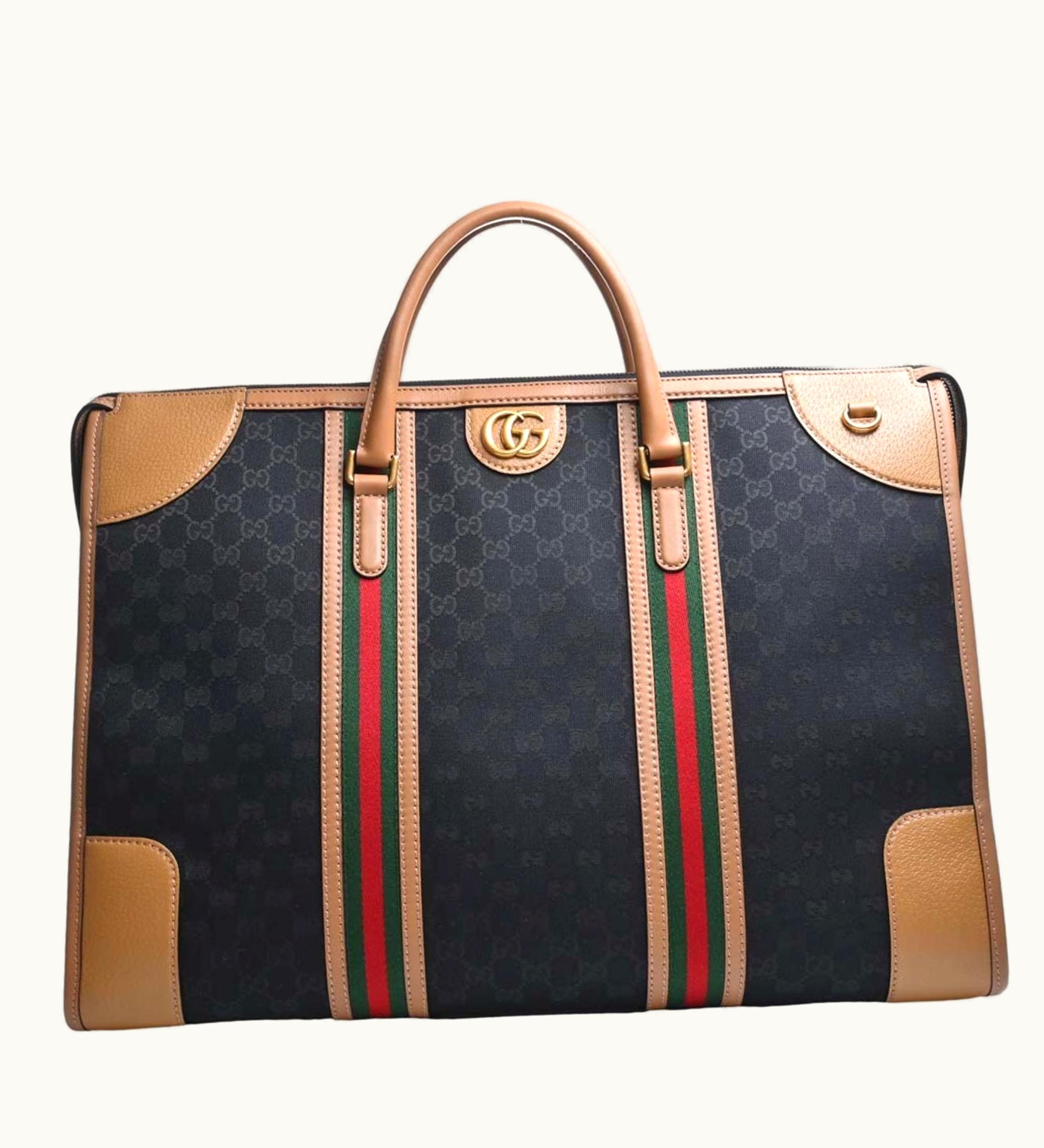 Gucci Gucci GG Canvas Leather Extra Large Duffle Double G 2Way Handbag Boston Bag 715773 Black/Brown Ladies