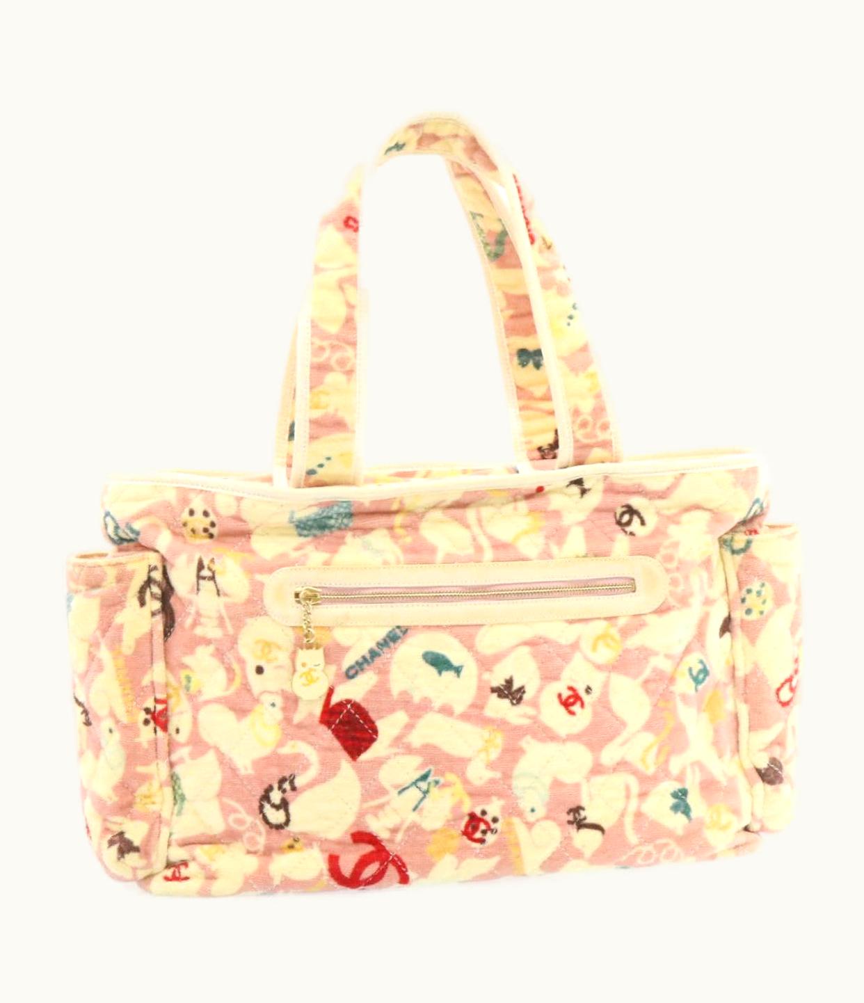 Chanel Chanel Tote Bag Quilted Pile Animal Pattern Pink CC